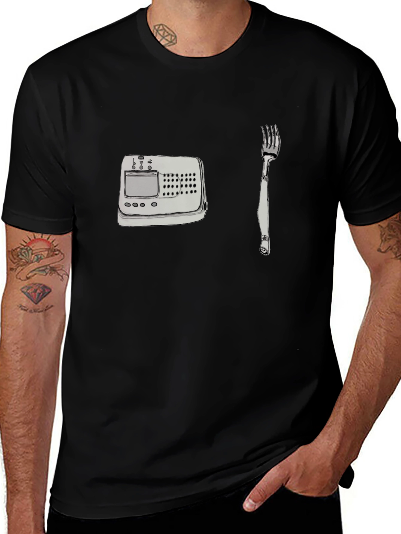 Retro Calculator & Fork Black T-Shirt