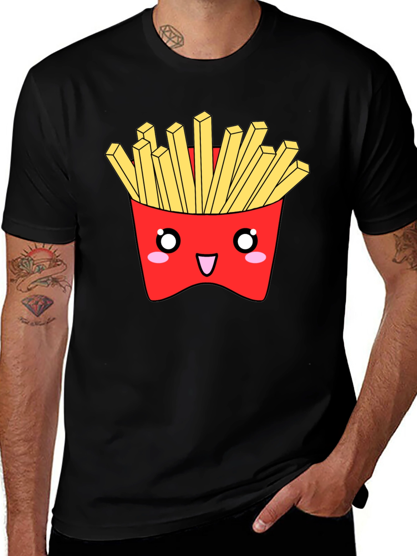Variant 16 of Kawaii Fries Graphic Tee - Black Cotton T-Shirt