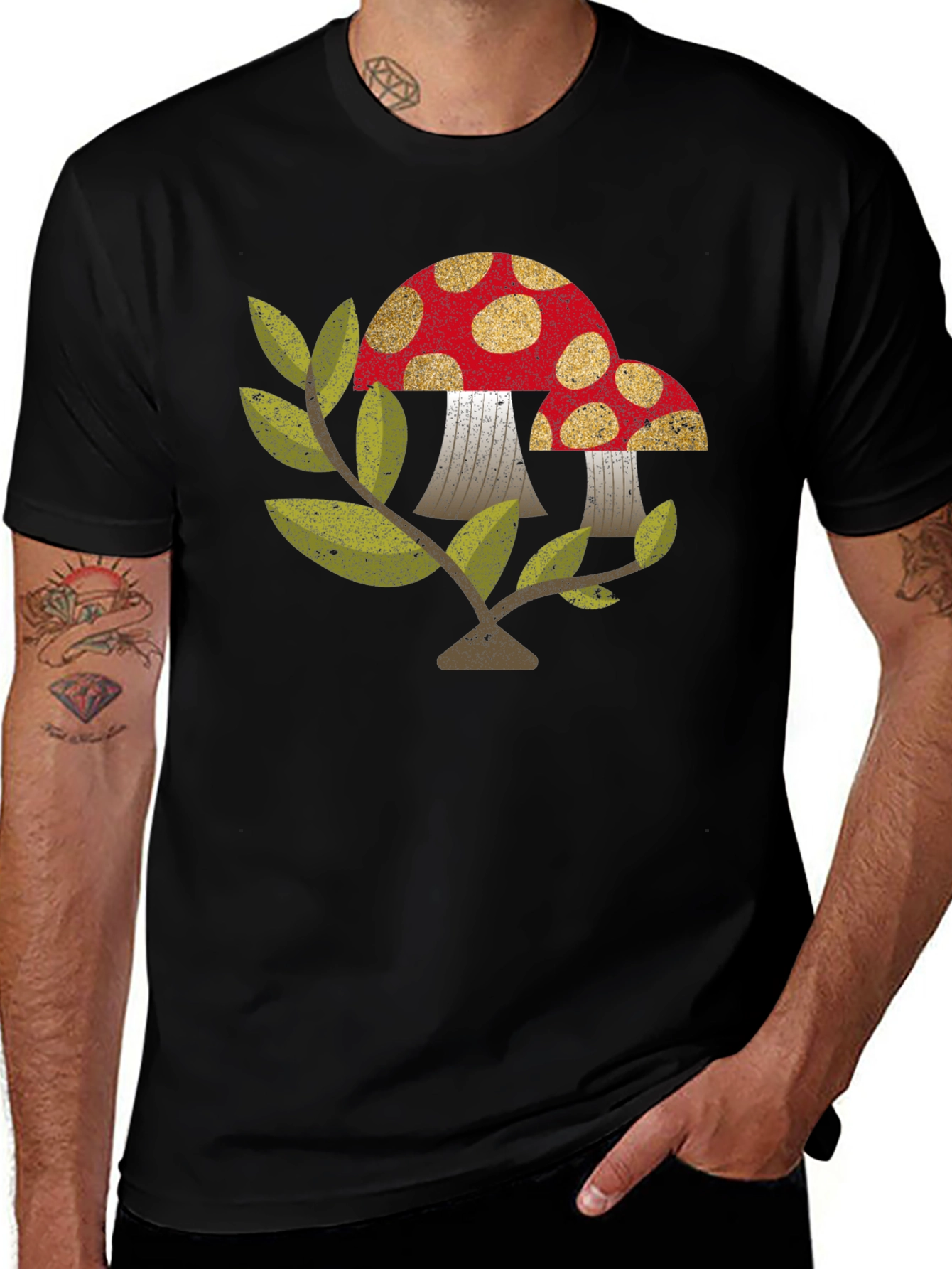 Variant 18 of Retro Mushroom Graphic Tee - Black Unisex T-Shirt