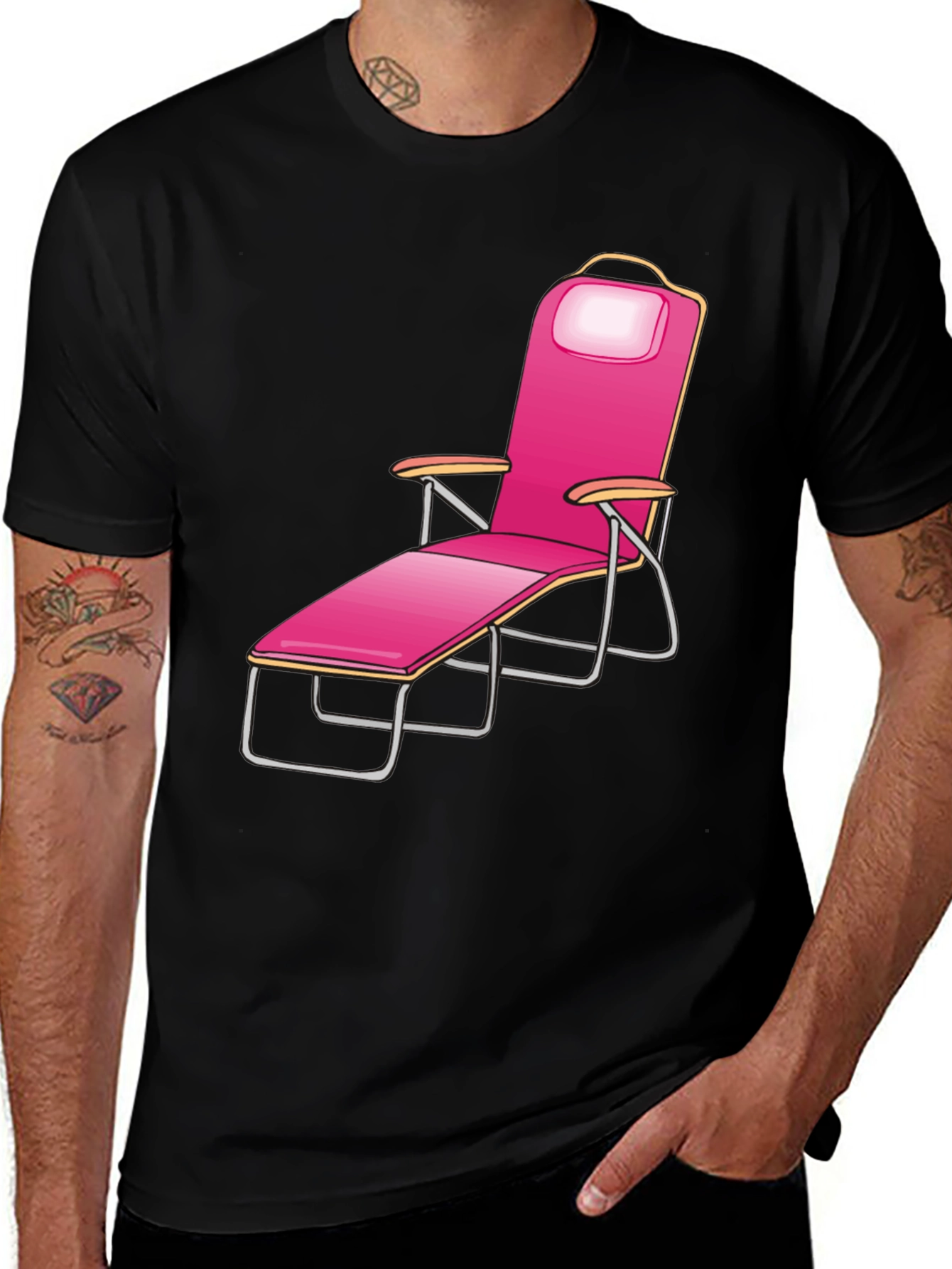 Variant 25 of Relaxing Pink Beach Chair Graphic Tee - Black