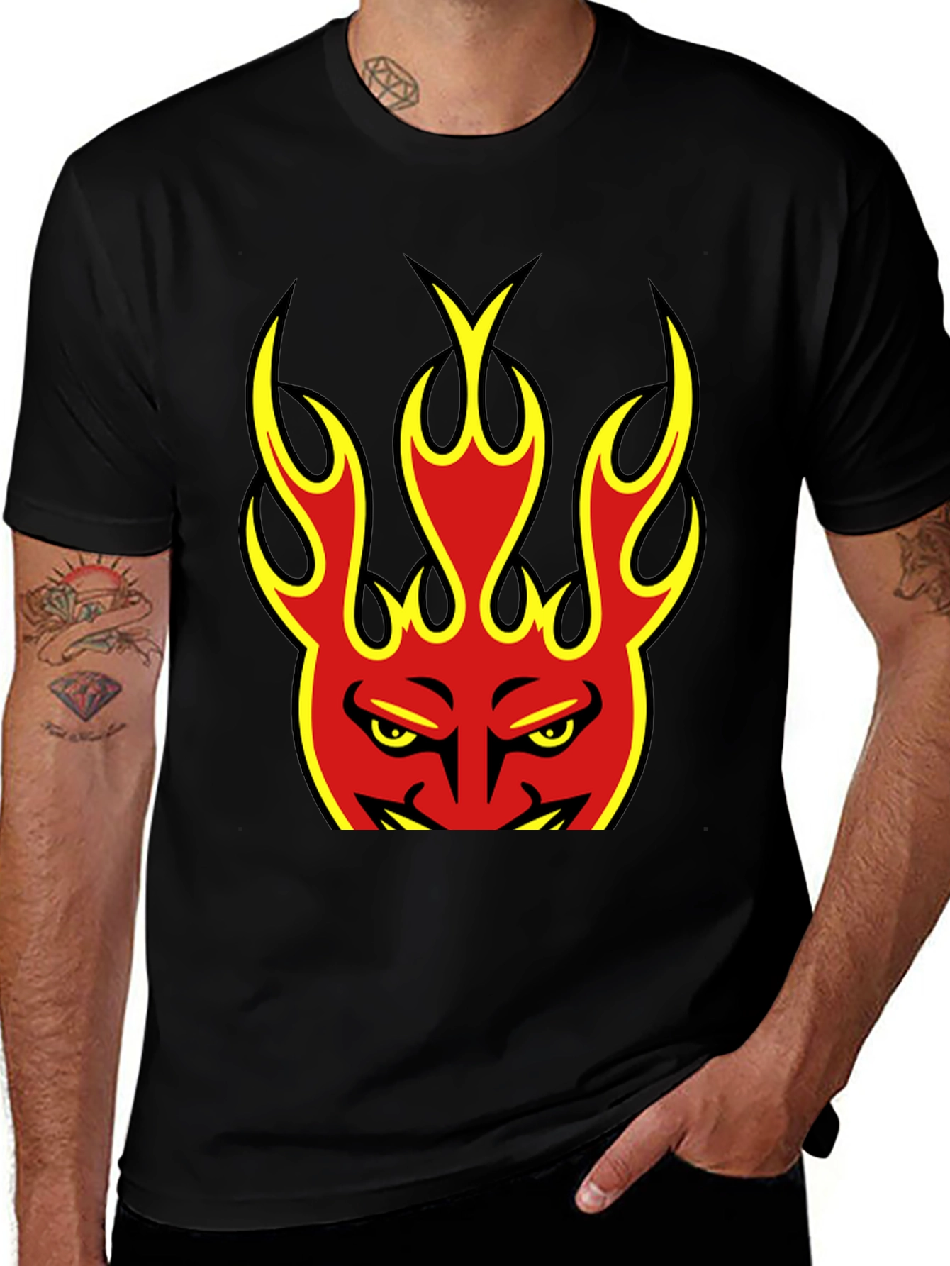 Variant 13 of Flaming Devil Graphic Tee - Black Cotton T-Shirt