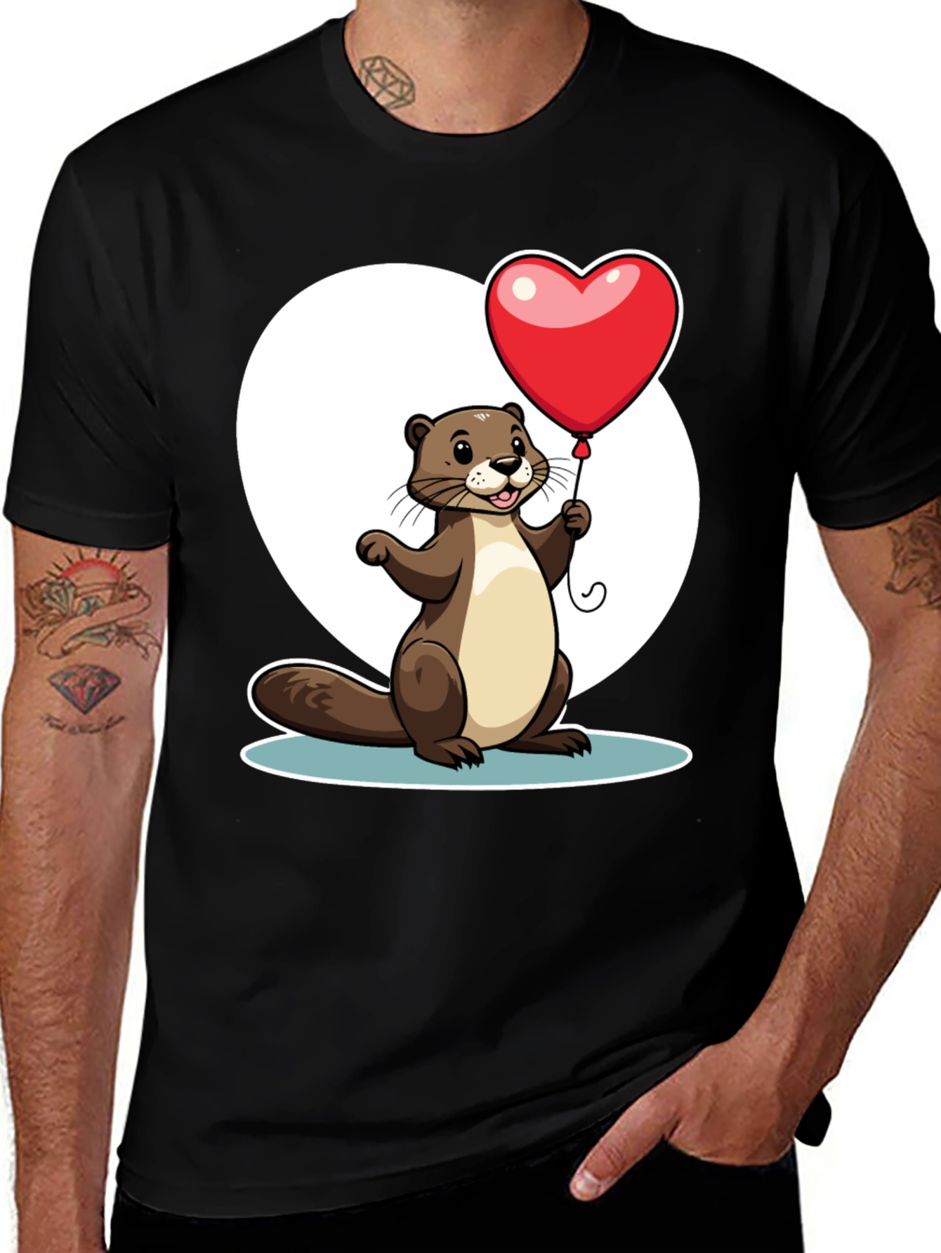 Variant 5 of Otter With Heart Balloon Graphic T-Shirt