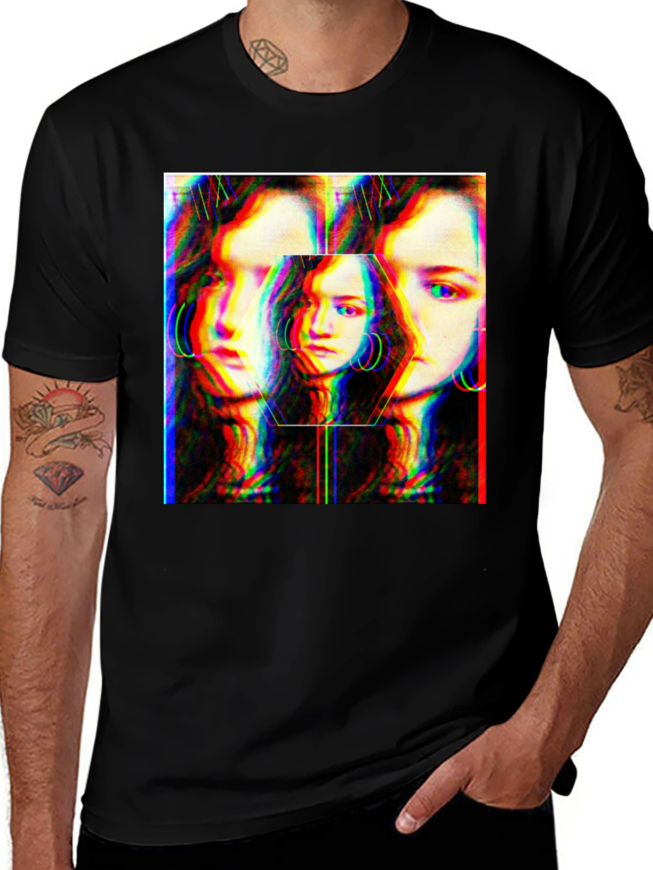 Variant 17 of Abstract Glitch Portrait Graphic Tee