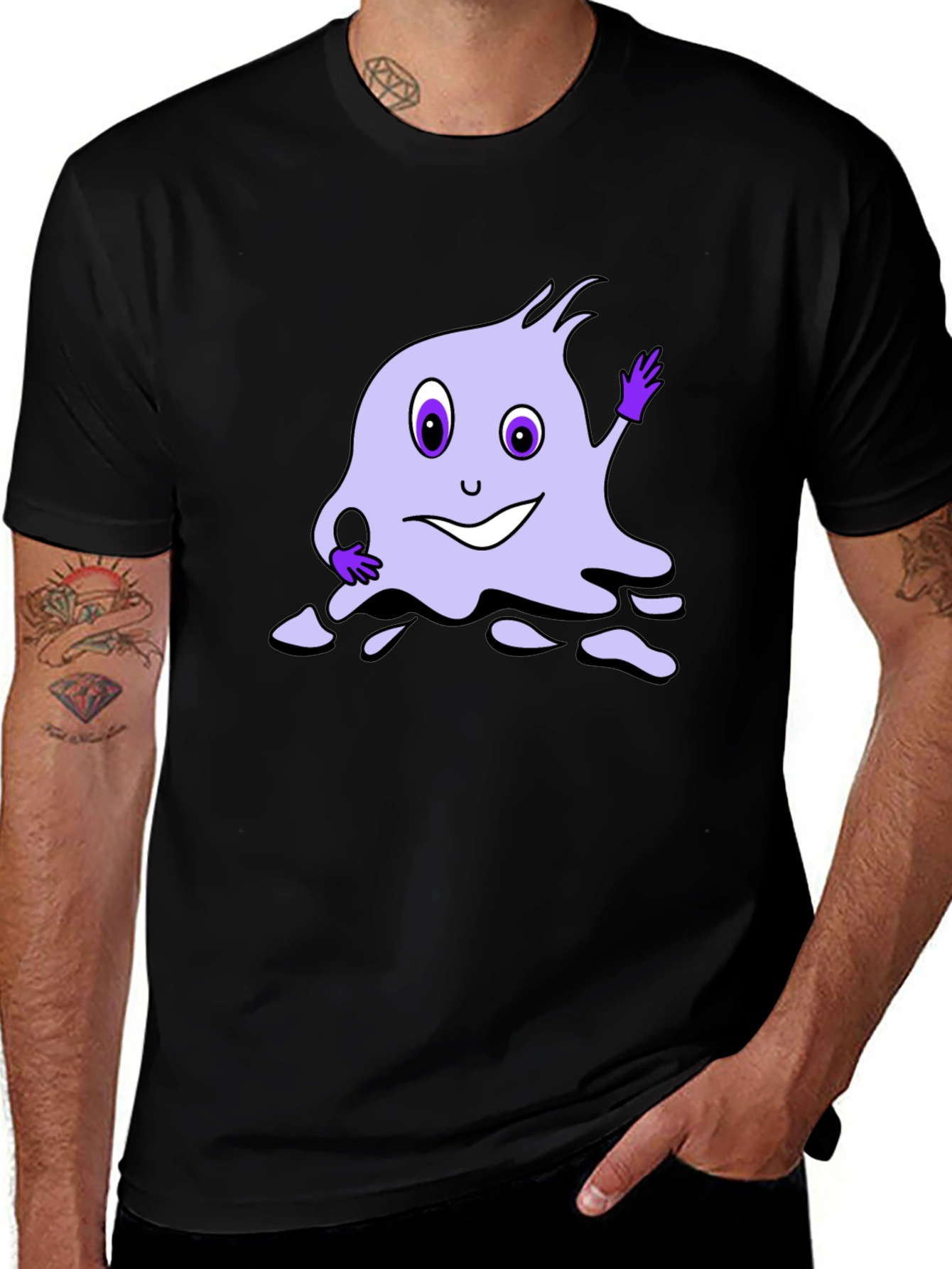 Variant 10 of Whimsical Ghost Graphic Tee - Soft Black Cotton