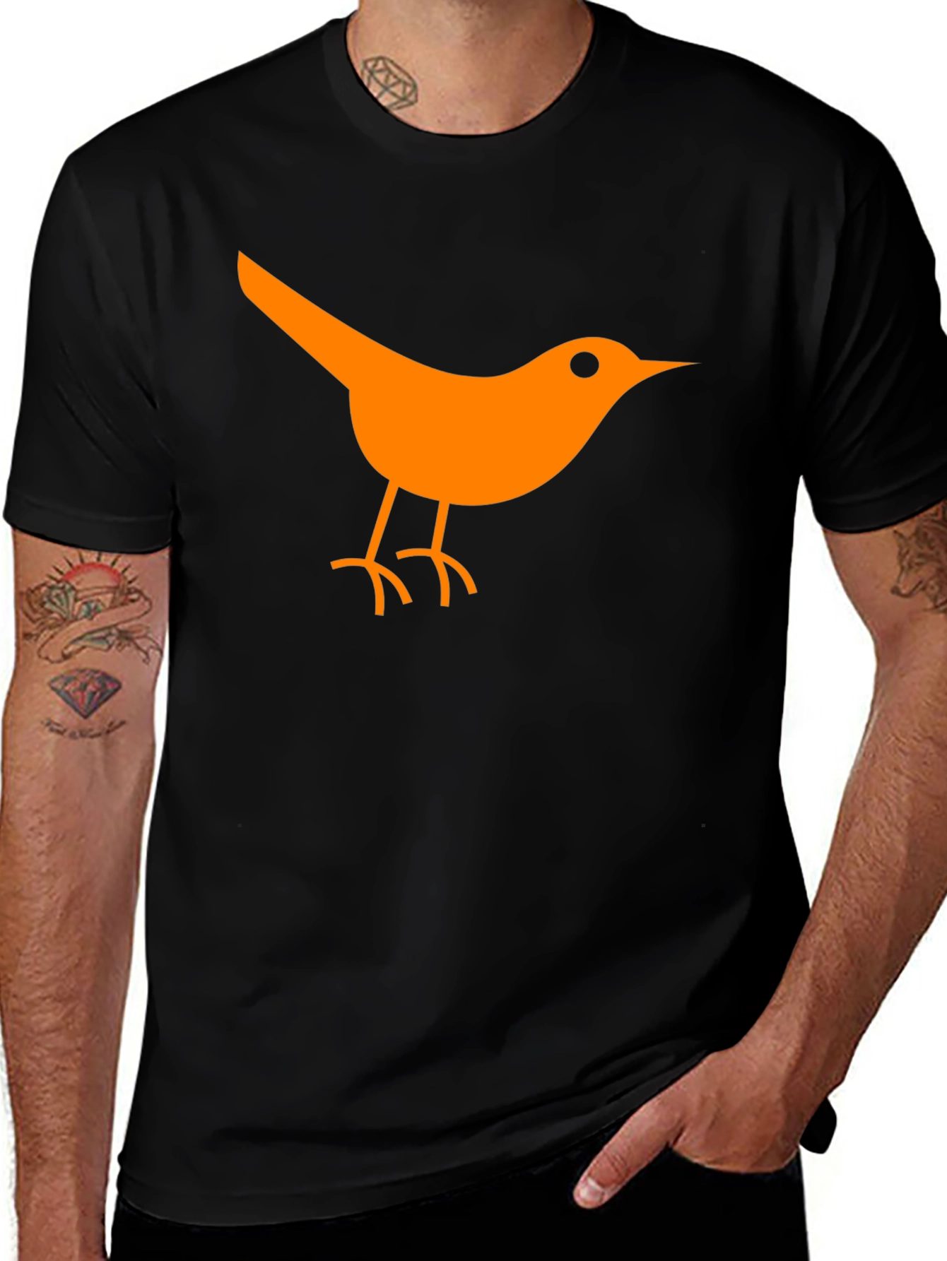 Variant 30 of Orange Bird Graphic Tee - Casual Black T-Shirt