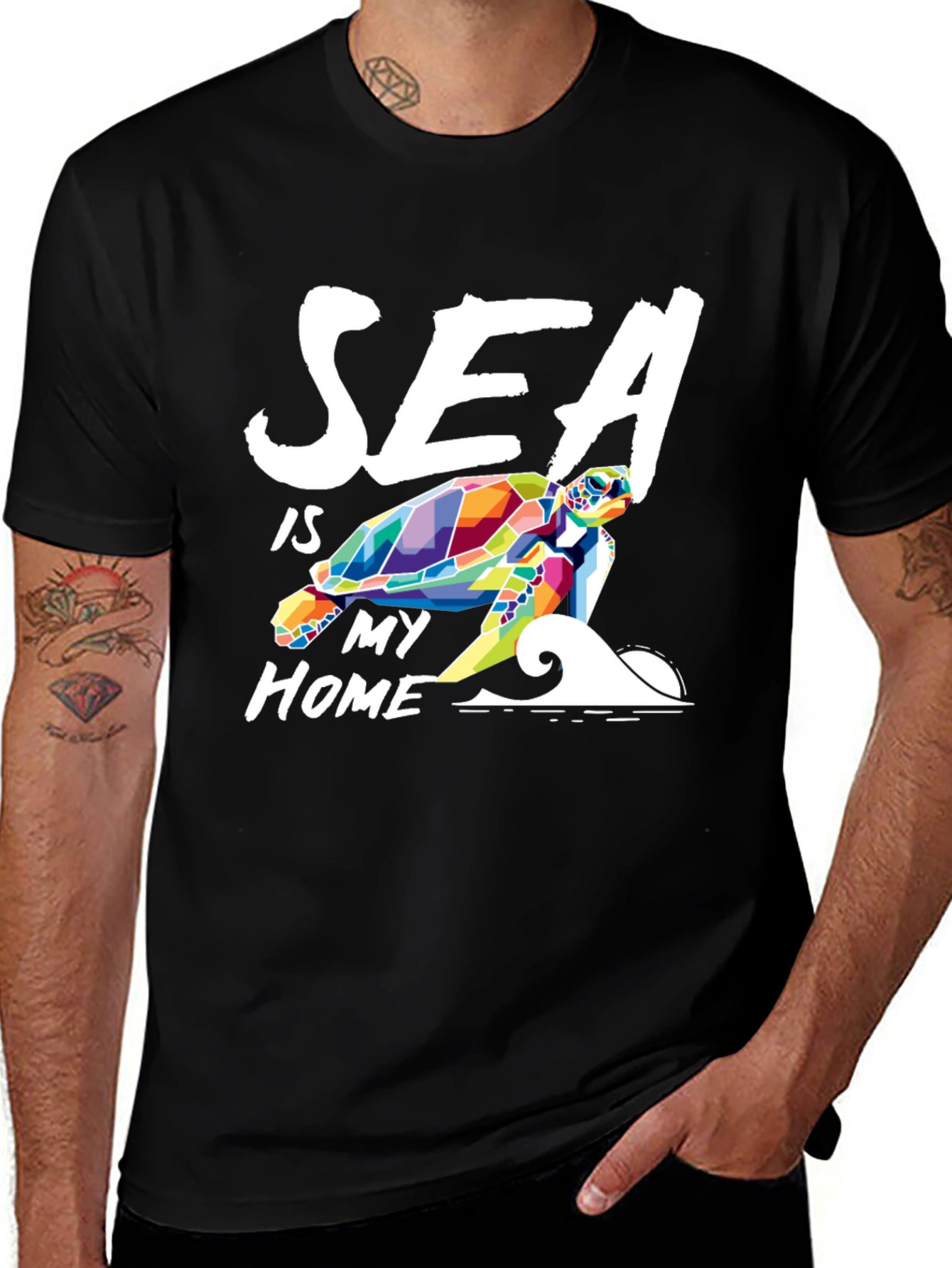 Variant 20 of Sea Is My Home Turtle Graphic Tee - Black