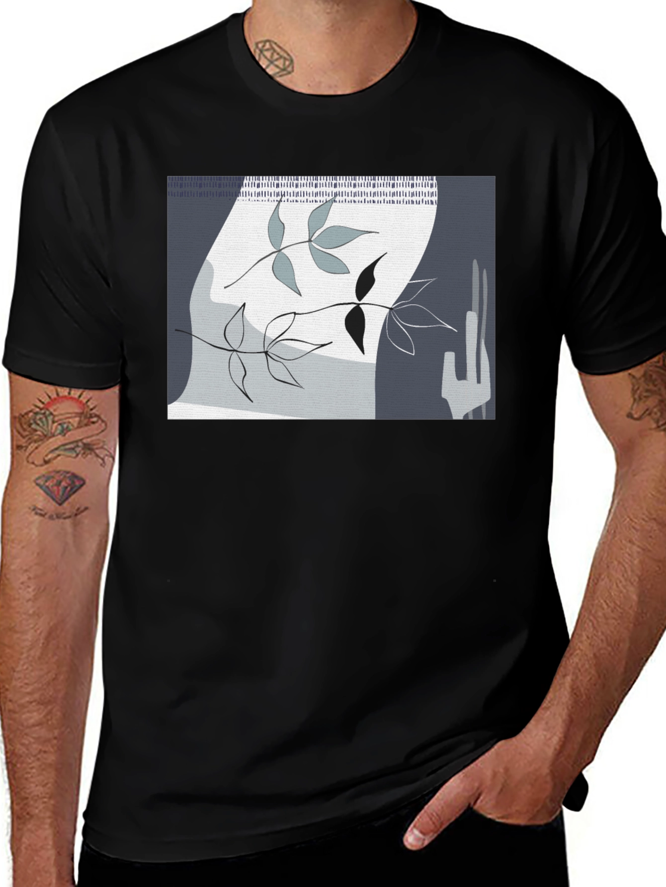 Variant 27 of Abstract Leaf Design Black T-Shirt