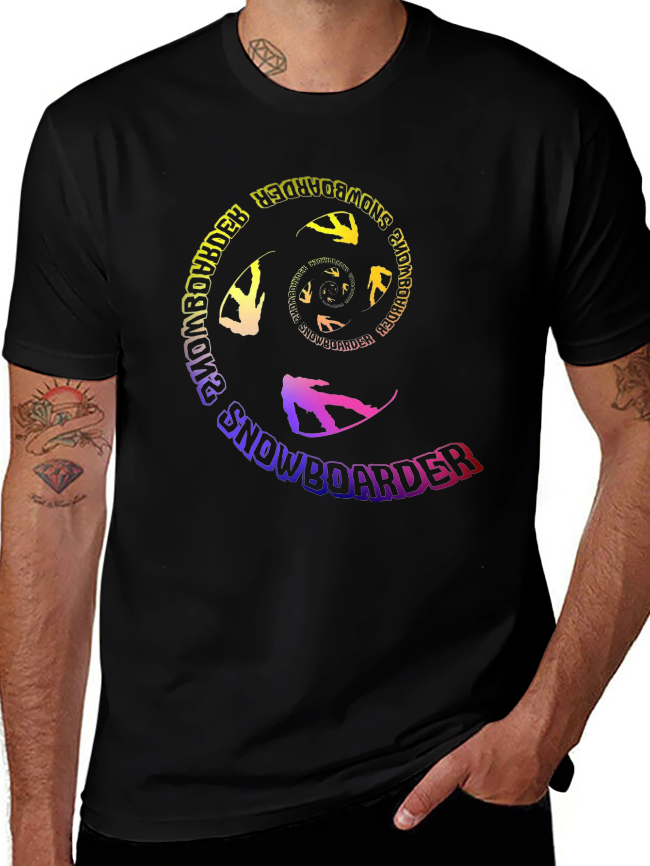 Variant 30 of Snowboarder Spiral Graphic Tee - Stylish Black T-Shirt