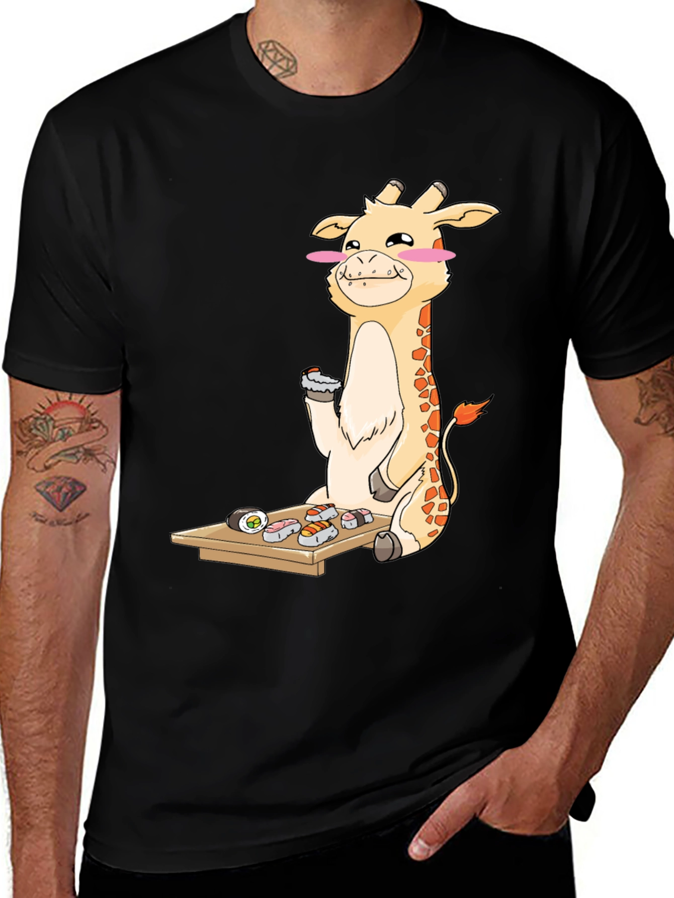 Variant 18 of Giraffe Sushi Lover T-Shirt - Fun Cartoon Graphic Tee
