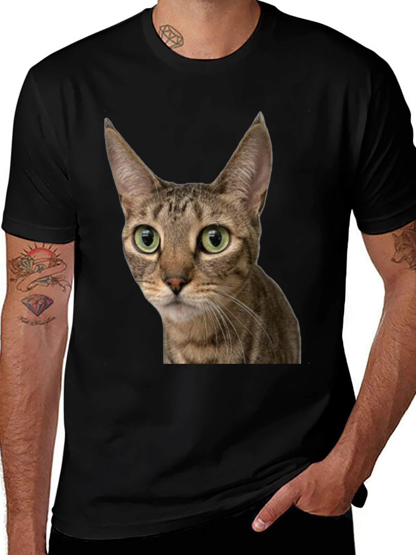 Variant 30 of Cat Face Graphic Tee - Unisex Black T-Shirt