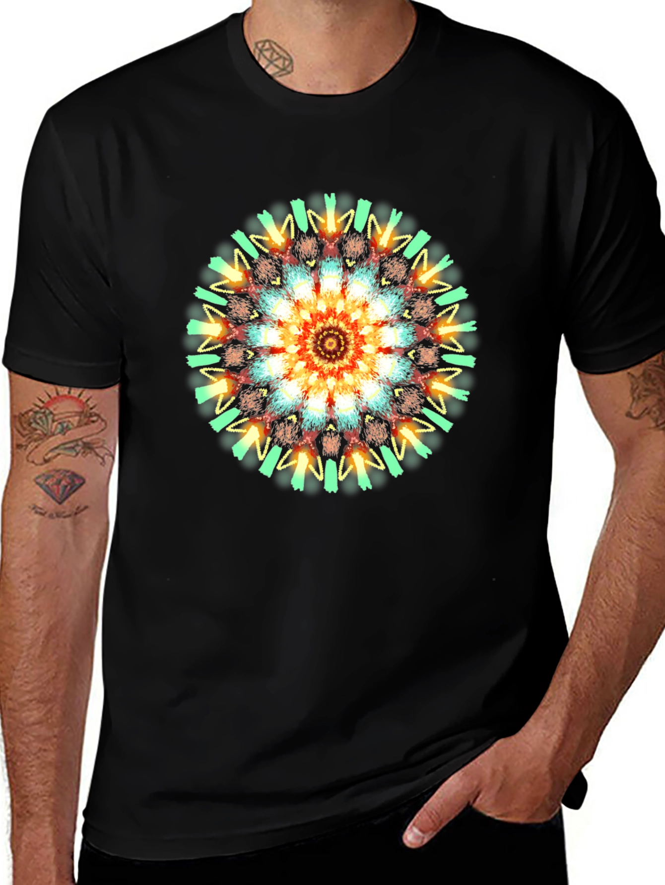 Variant 4 of Vibrant Mandala Graphic T-Shirt - Black