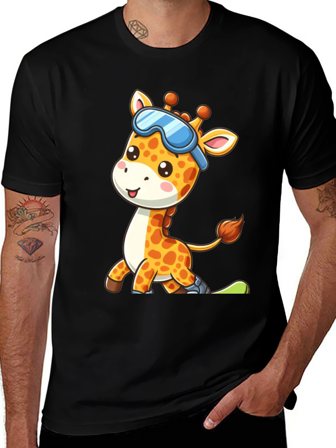 Variant 8 of Cute Skiing Giraffe Graphic Tee - Black Unisex T-Shirt