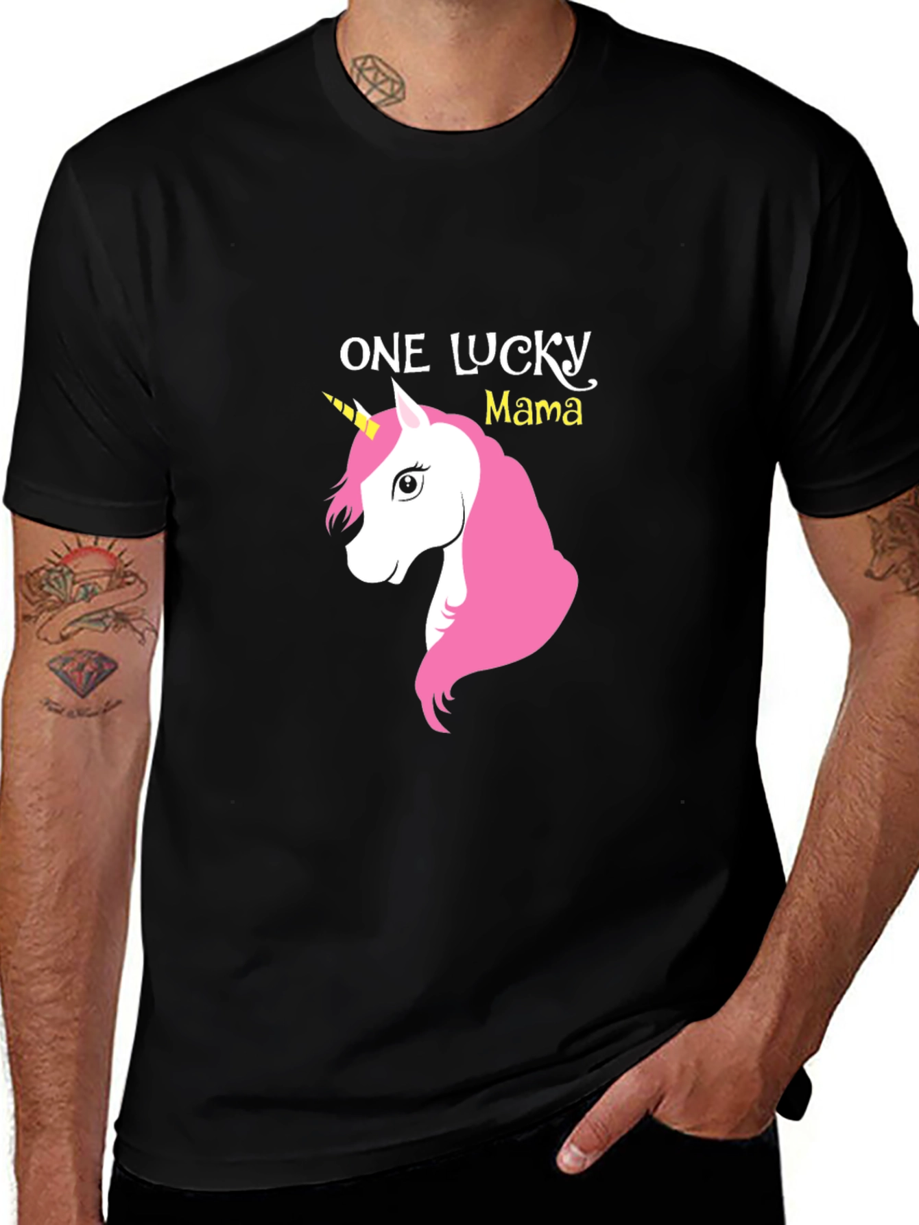 Variant 29 of One Lucky Mama Unicorn Graphic Tee - Soft Cotton Blend