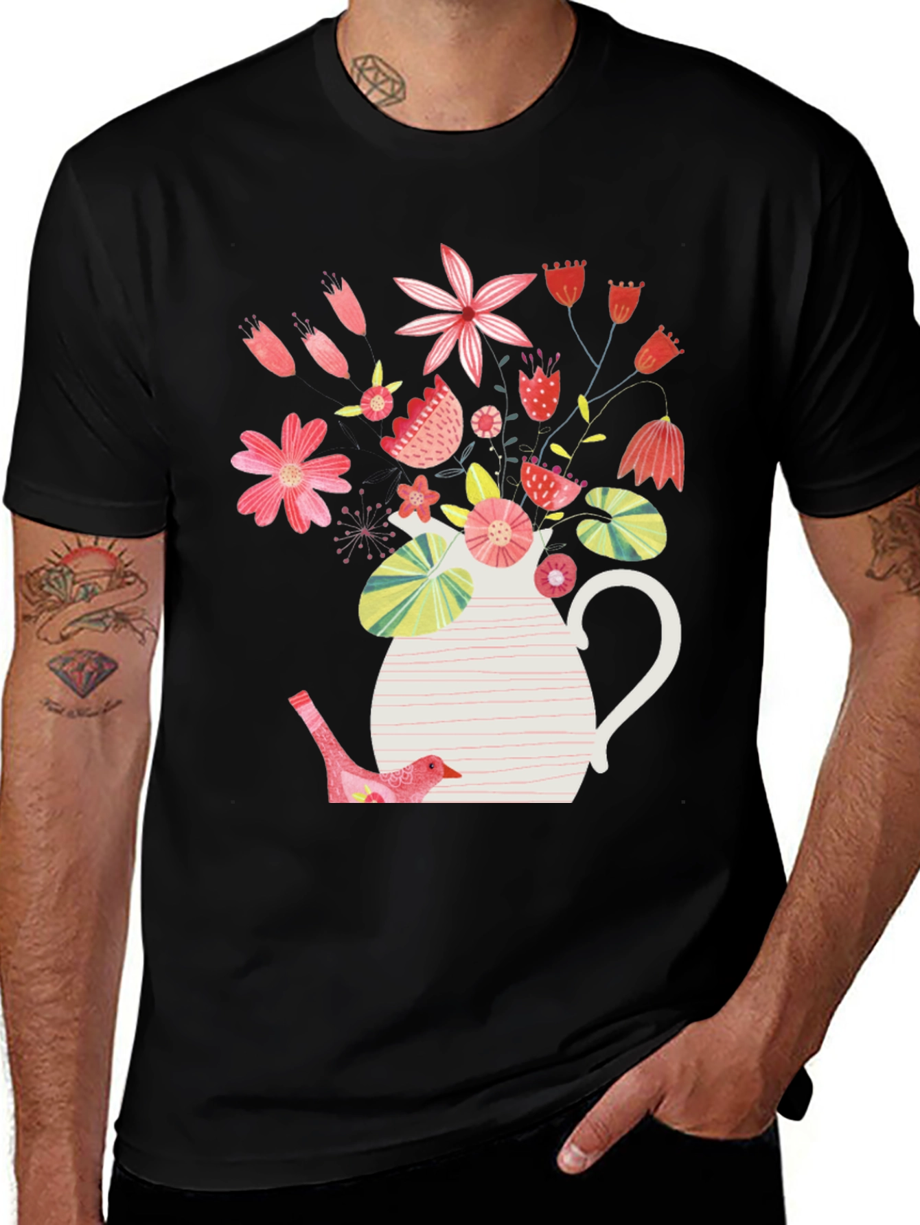 Floral Teapot Graphic Tee - Unique Design