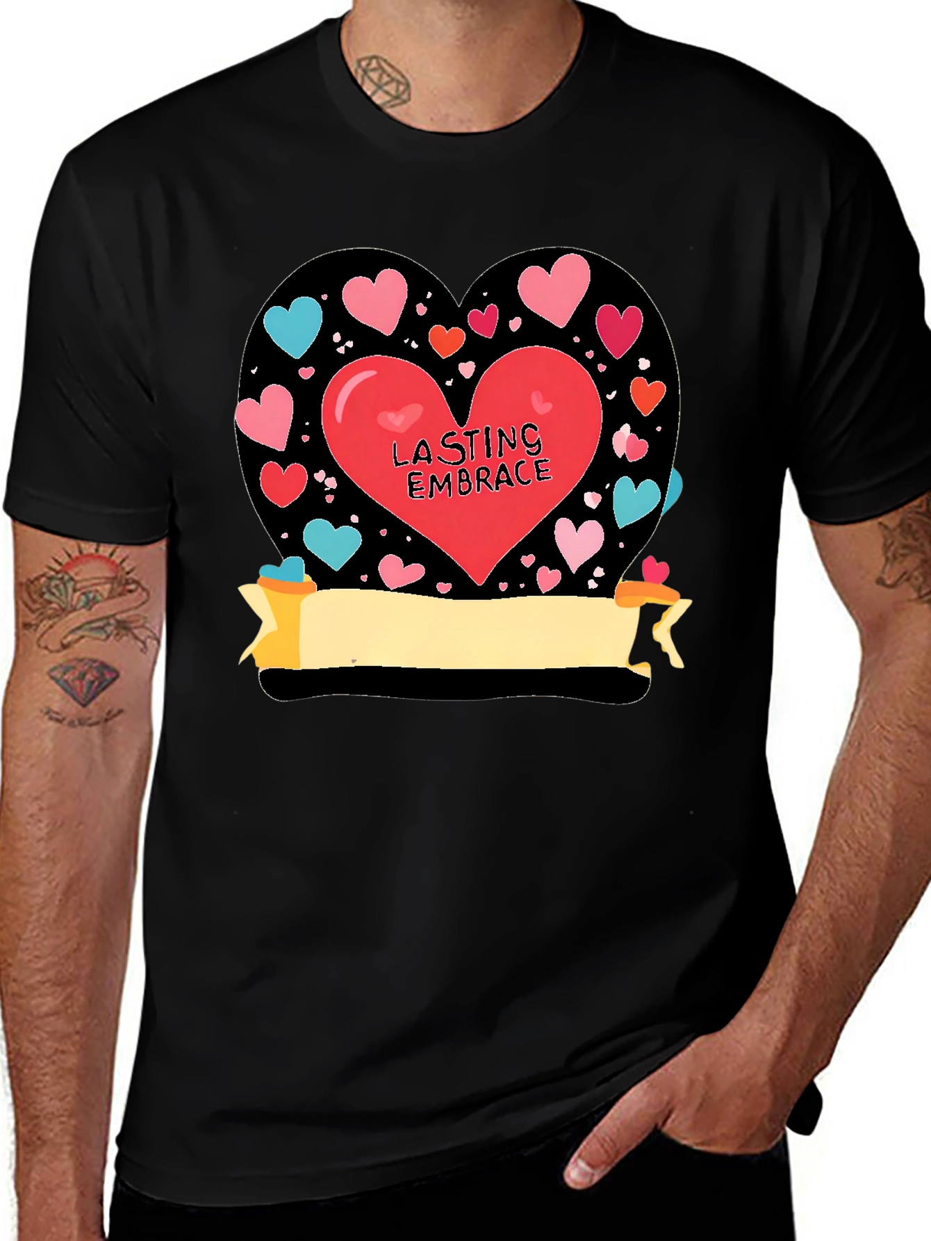 Variant 4 of Lasting Embrace Heart Graphic Tee - Black