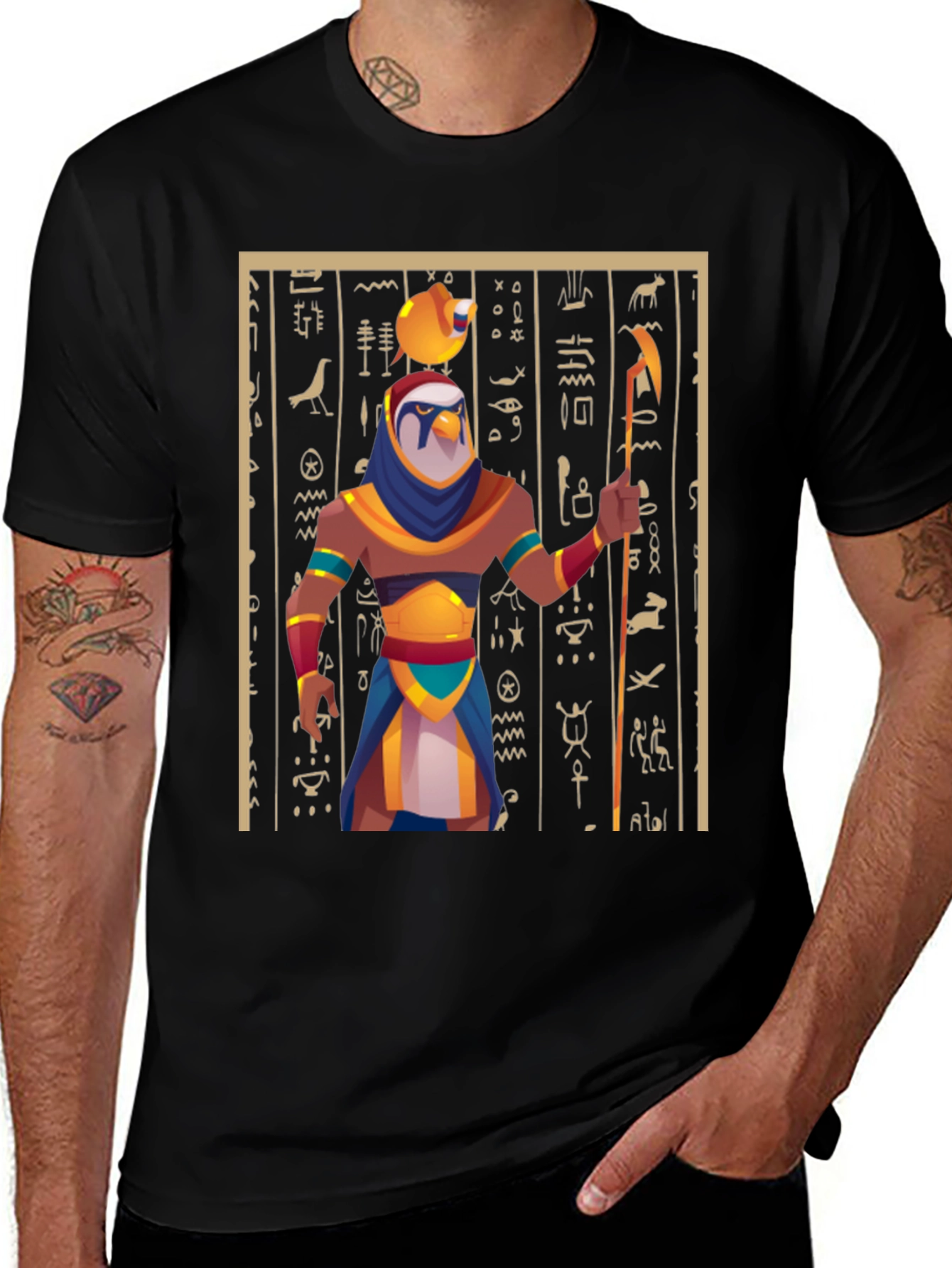 Egyptian God Graphic Tee - Black Cotton Blend