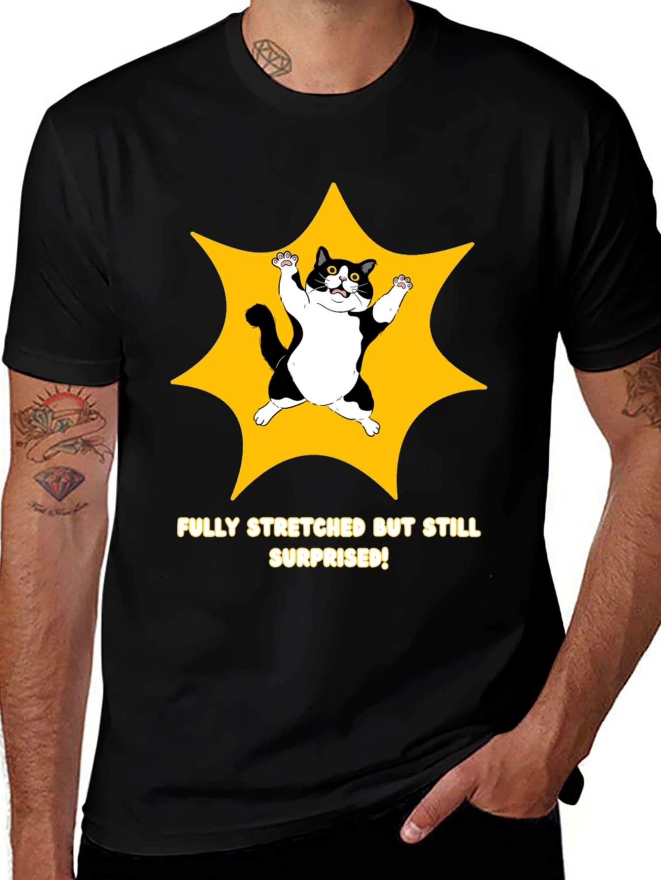 Variant 9 of Funny Cat T-Shirt - Fully Stretched & Surprised!