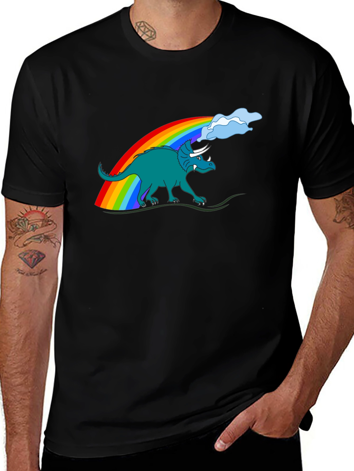 Variant 20 of Rainbow Dinosaur Graphic Tee - Quirky Style