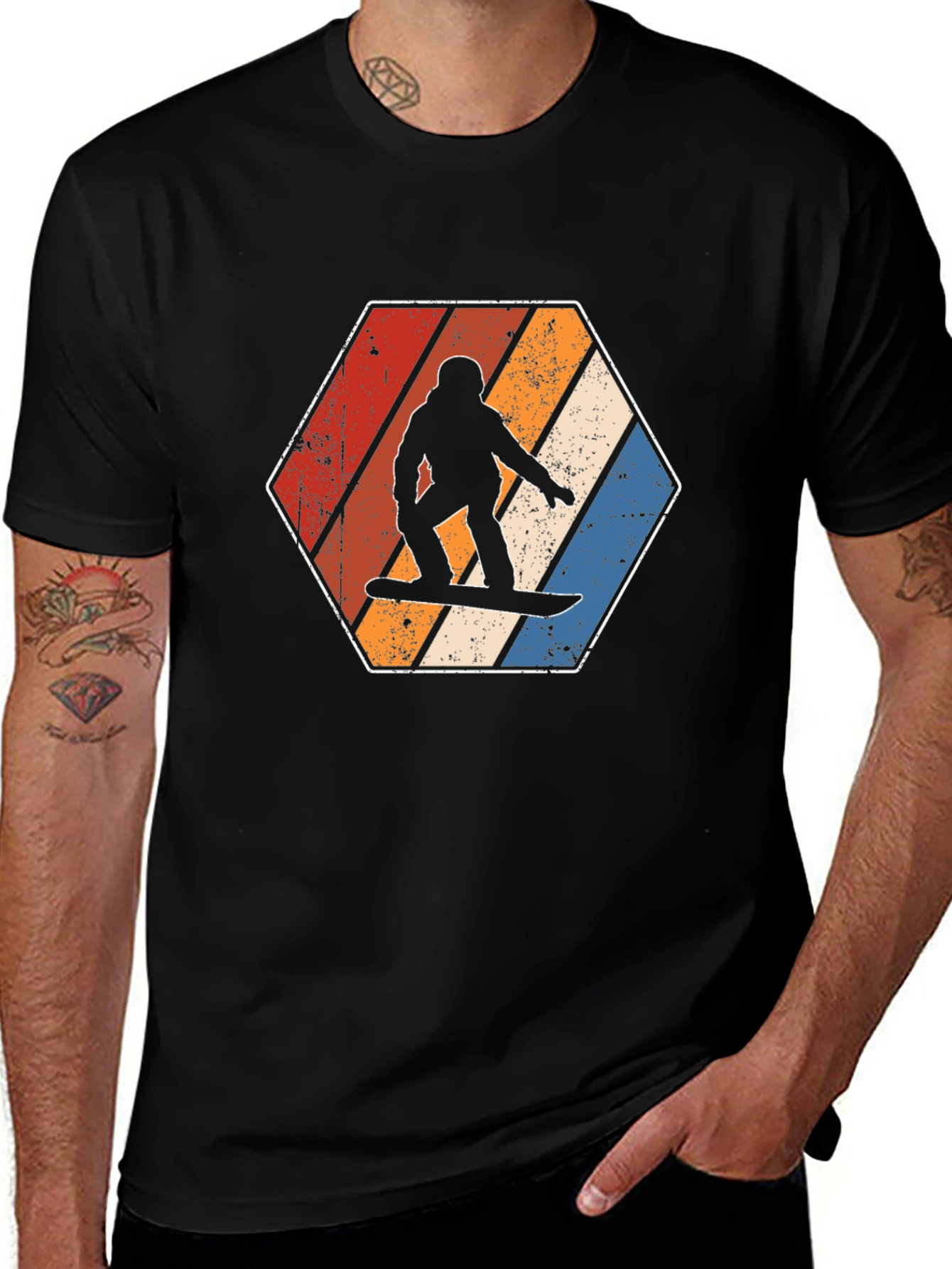Variant 4 of Vintage Snowboarder T-Shirt Retro Hexagon Design