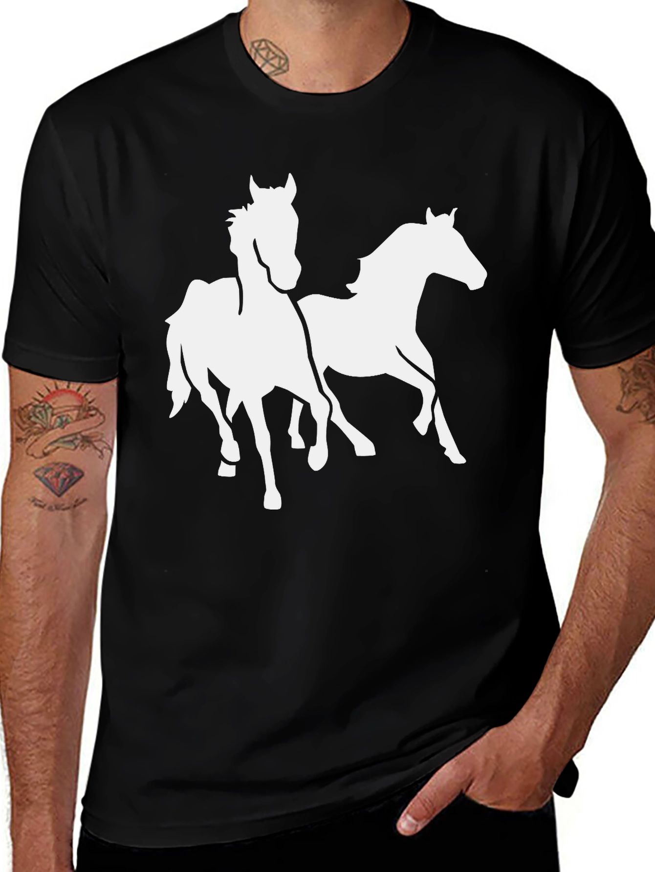 Variant 17 of Black T-Shirt with White Horse Graphic