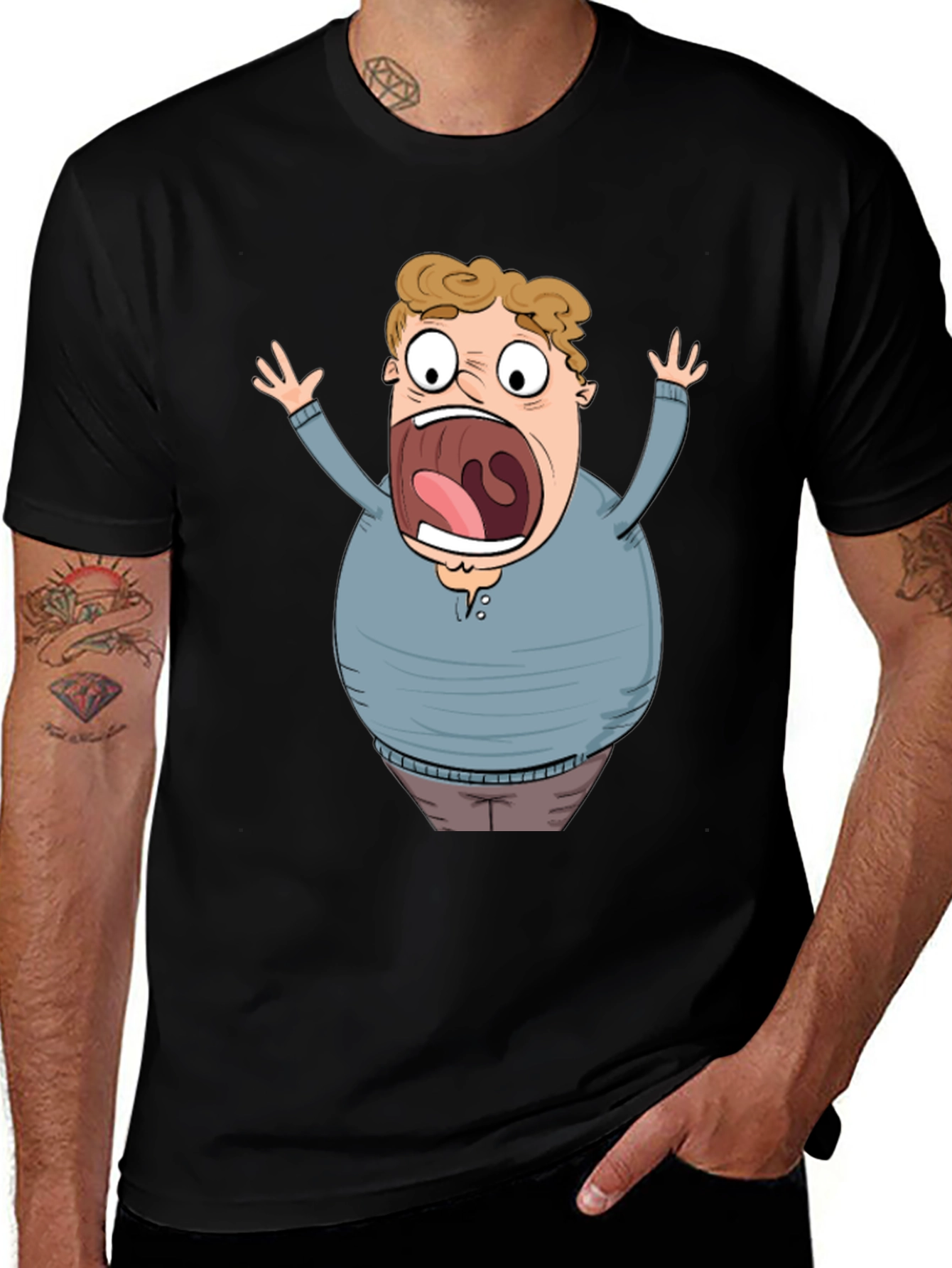Variant 6 of Cartoon Scared Man Graphic Black T-Shirt