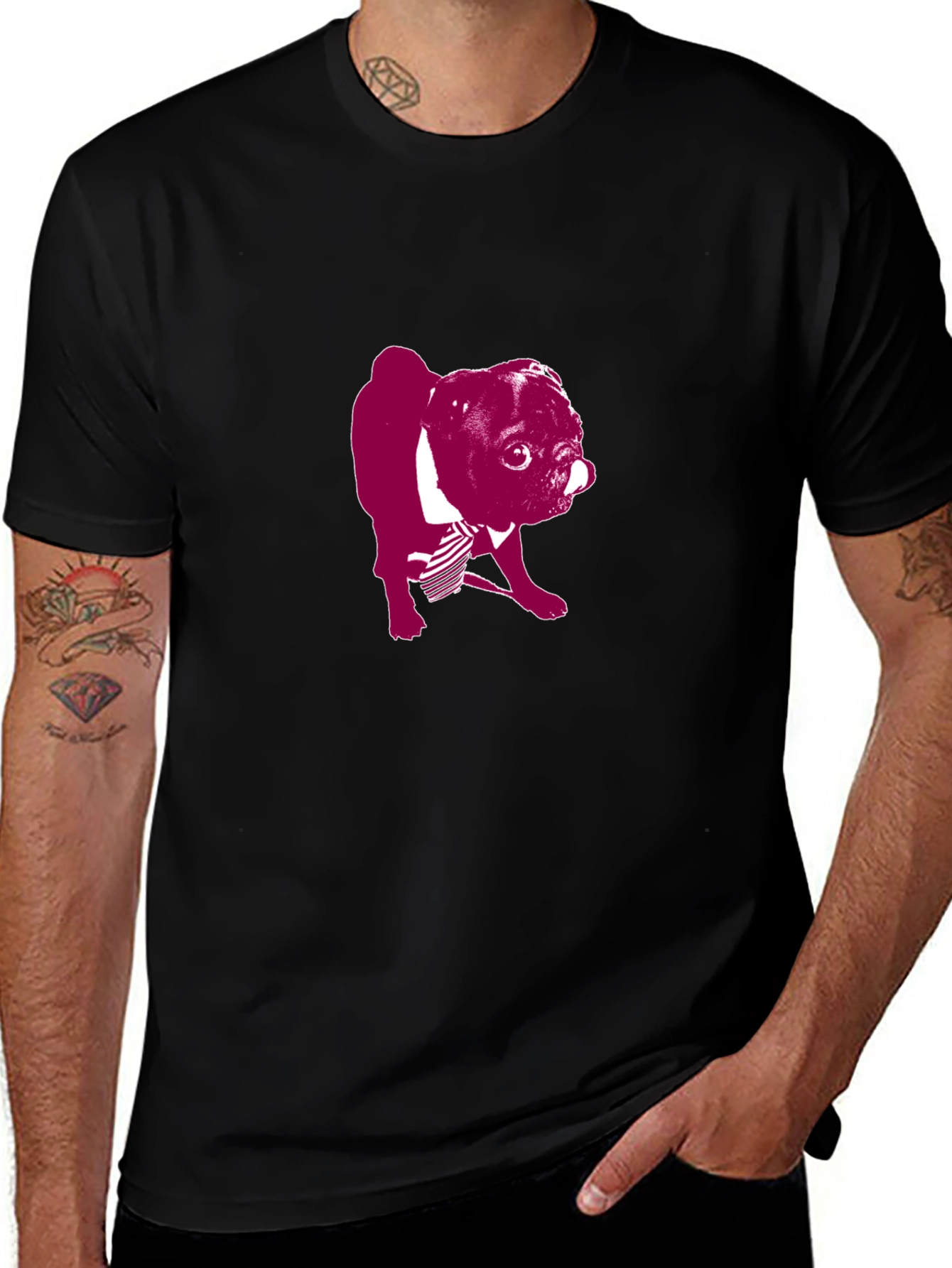 Variant 7 of Pug Dog Graphic Black T-Shirt