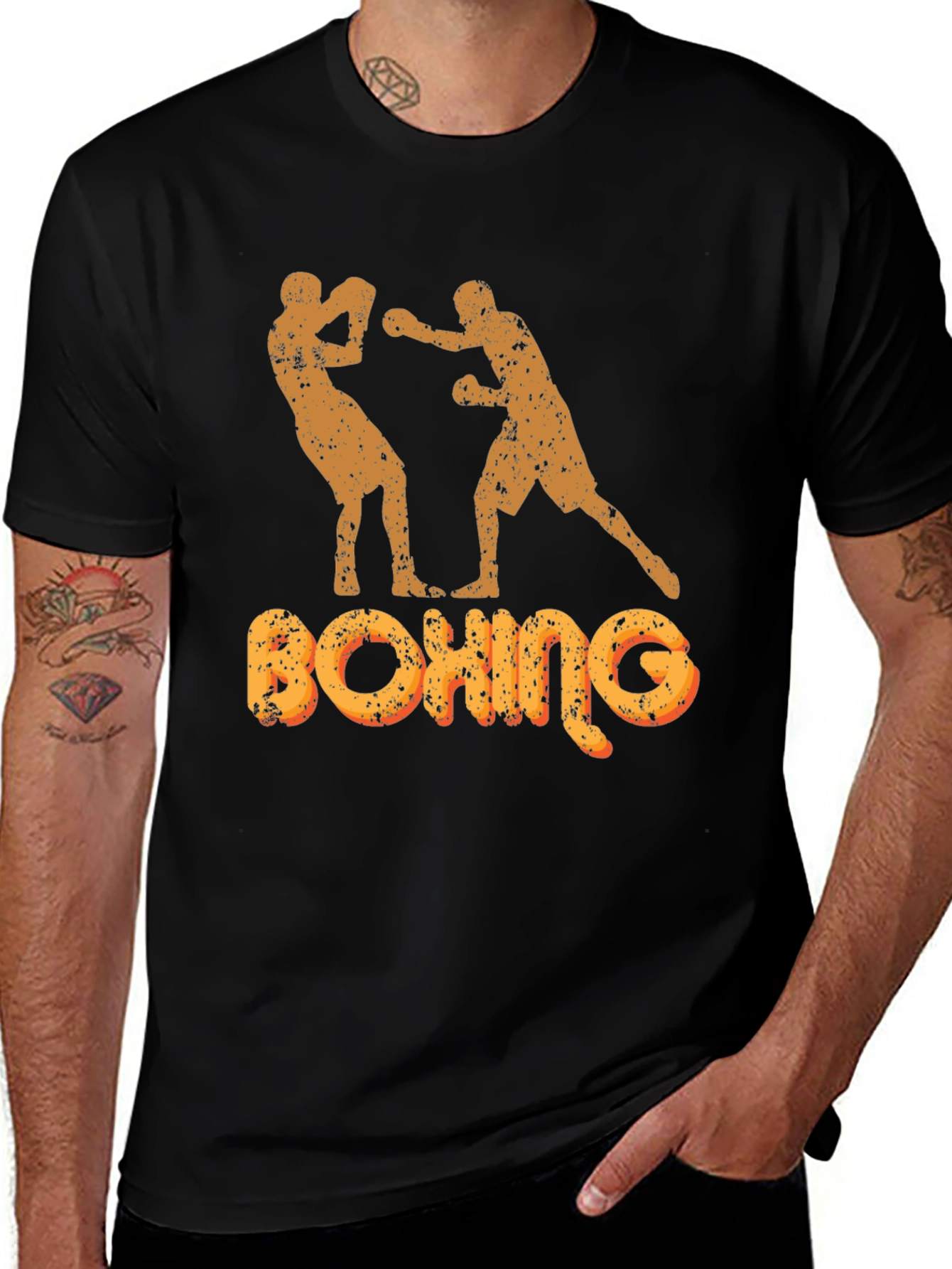 Variant 4 of Boxing Silhouette Graphic Print Black T-Shirt