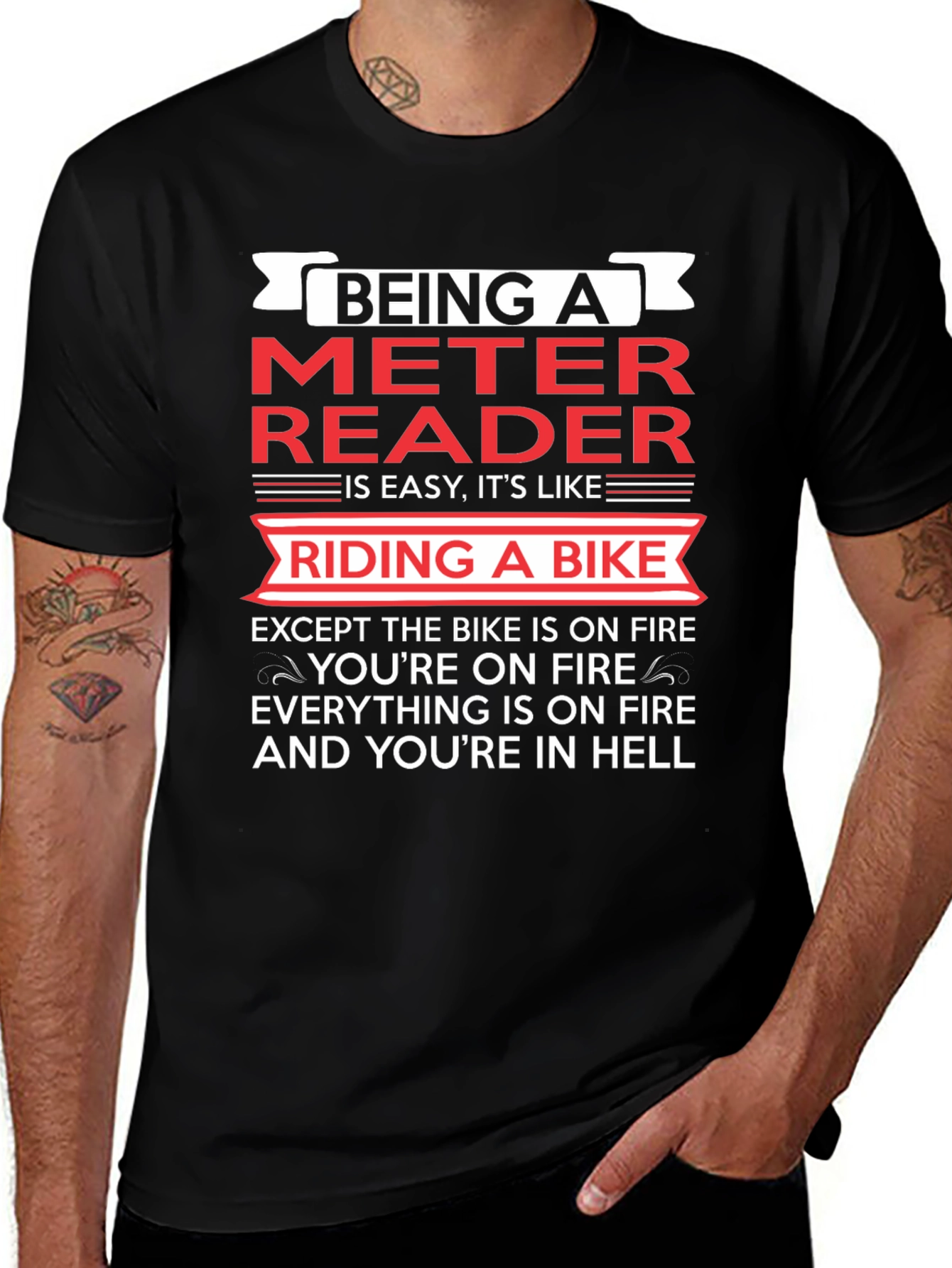Variant 7 of Meter Reader T-Shirt - Riding a Bike in Hell
