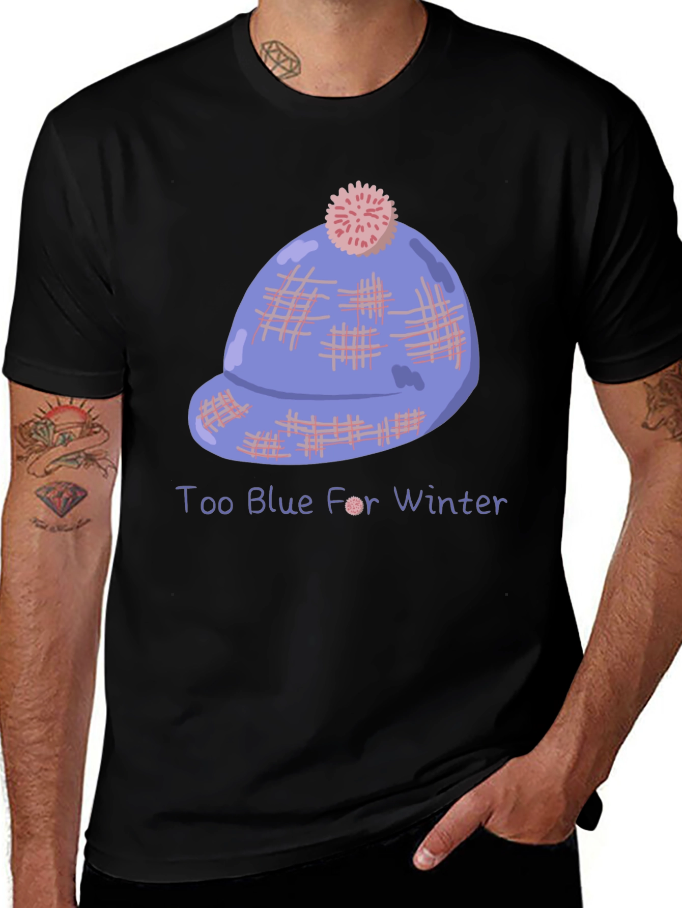 Variant 25 of Blue Winter Hat Graphic Tee - Unisex Casual Style
