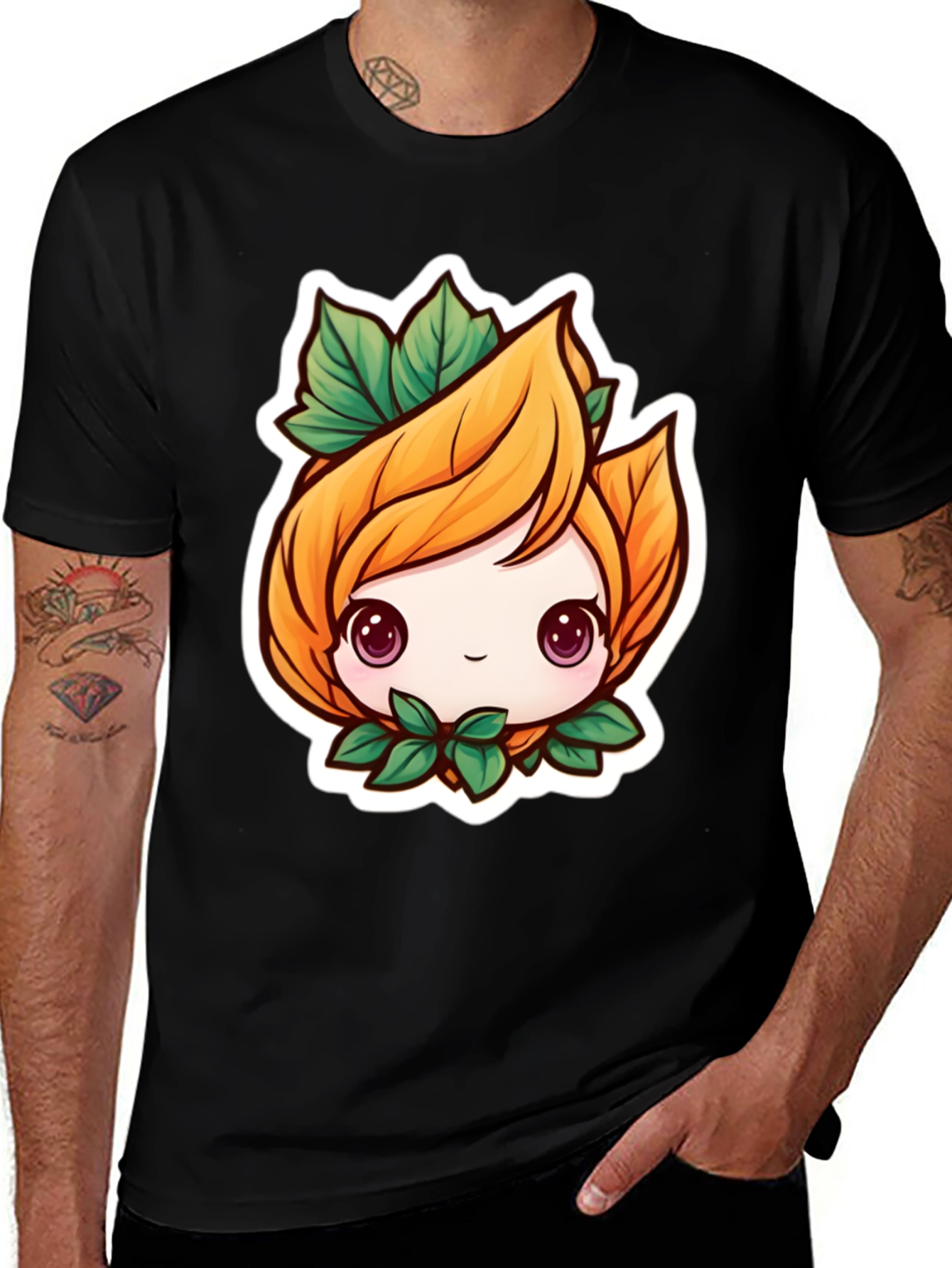Variant 17 of Cute Plant Girl Black T-Shirt