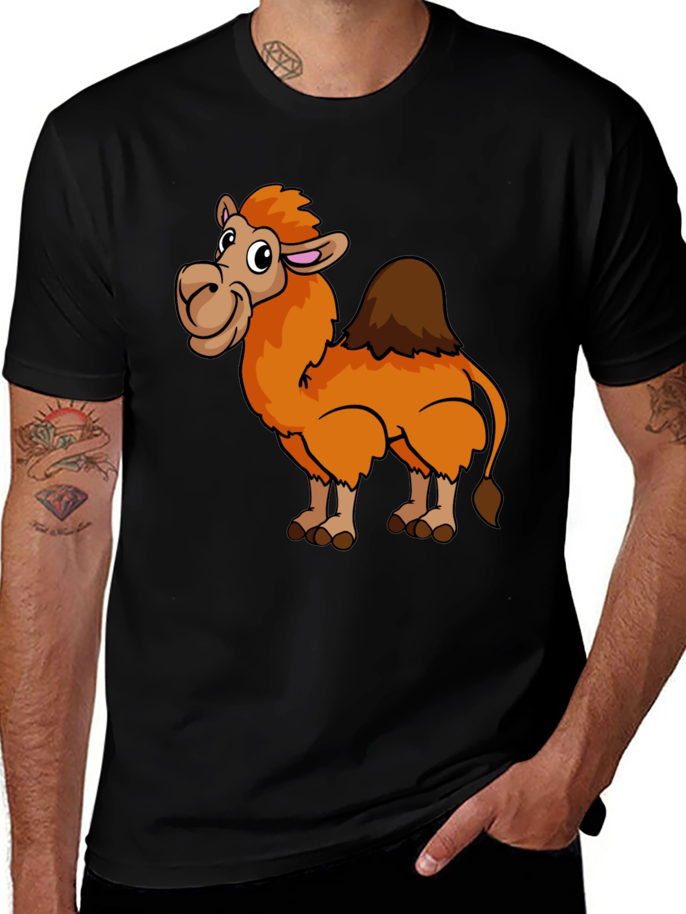 Variant 22 of Cartoon Camel Graphic Print Black T-Shirt