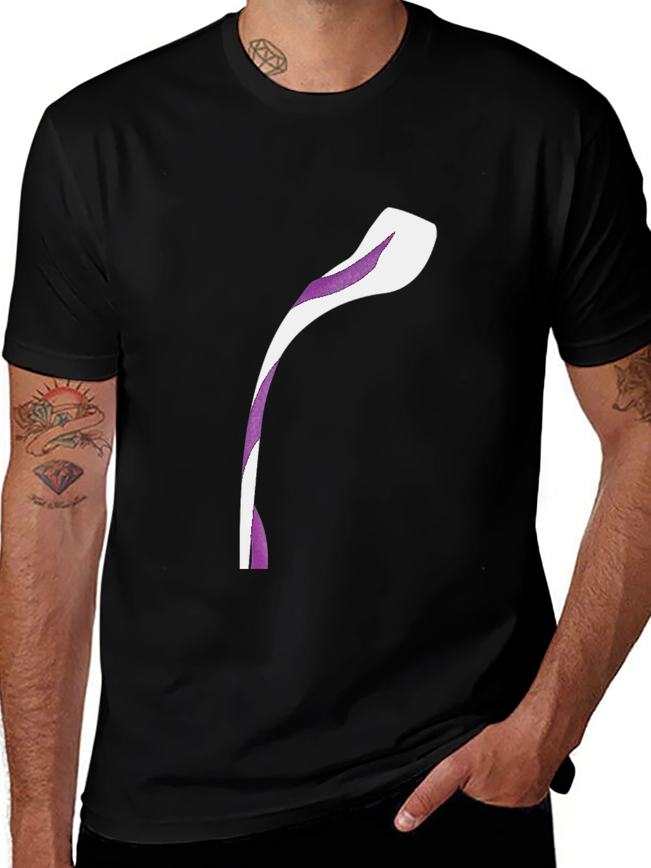 Variant 15 of Modern Graphic Tee: Black with Abstract Purple & White Design