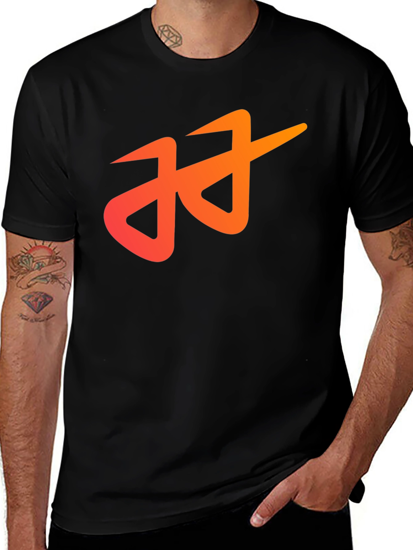Variant 13 of Modern Black T-Shirt with Abstract Orange Logo