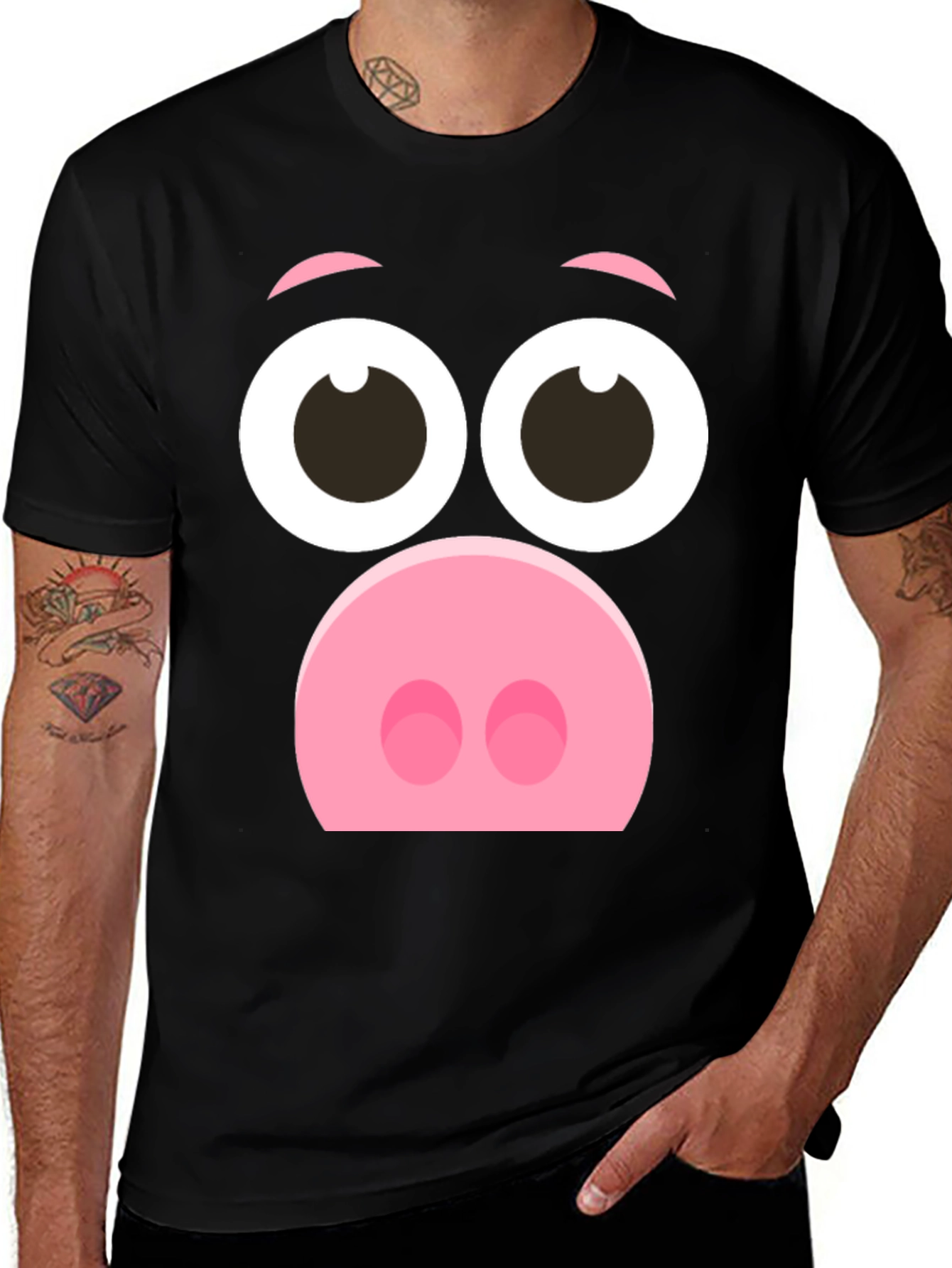 Variant 18 of Funny Pig Face Graphic T-Shirt - Black
