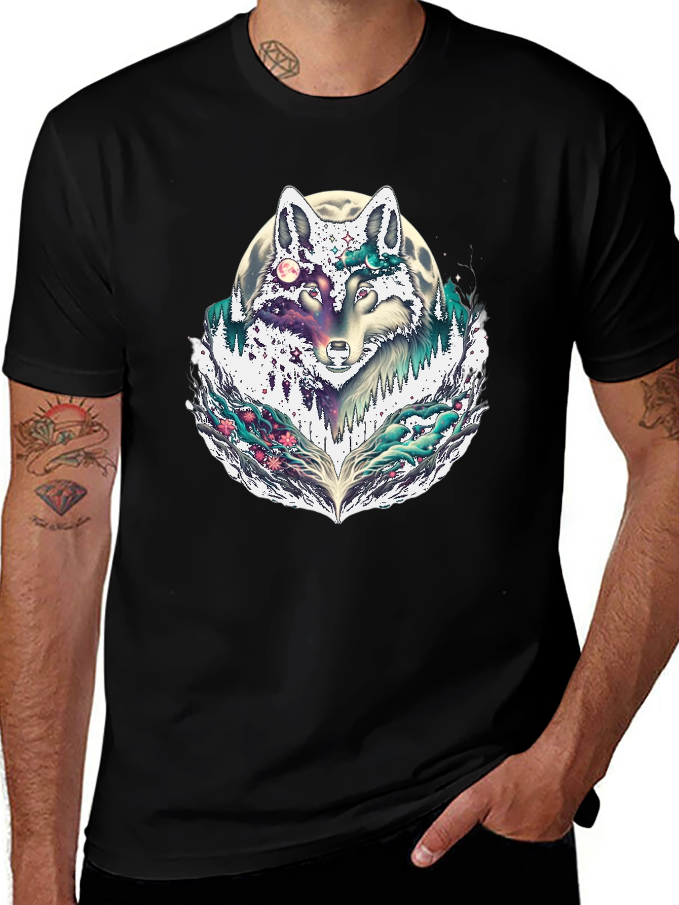 Variant 5 of Wolf Moon Graphic Tee - Black Crew Neck