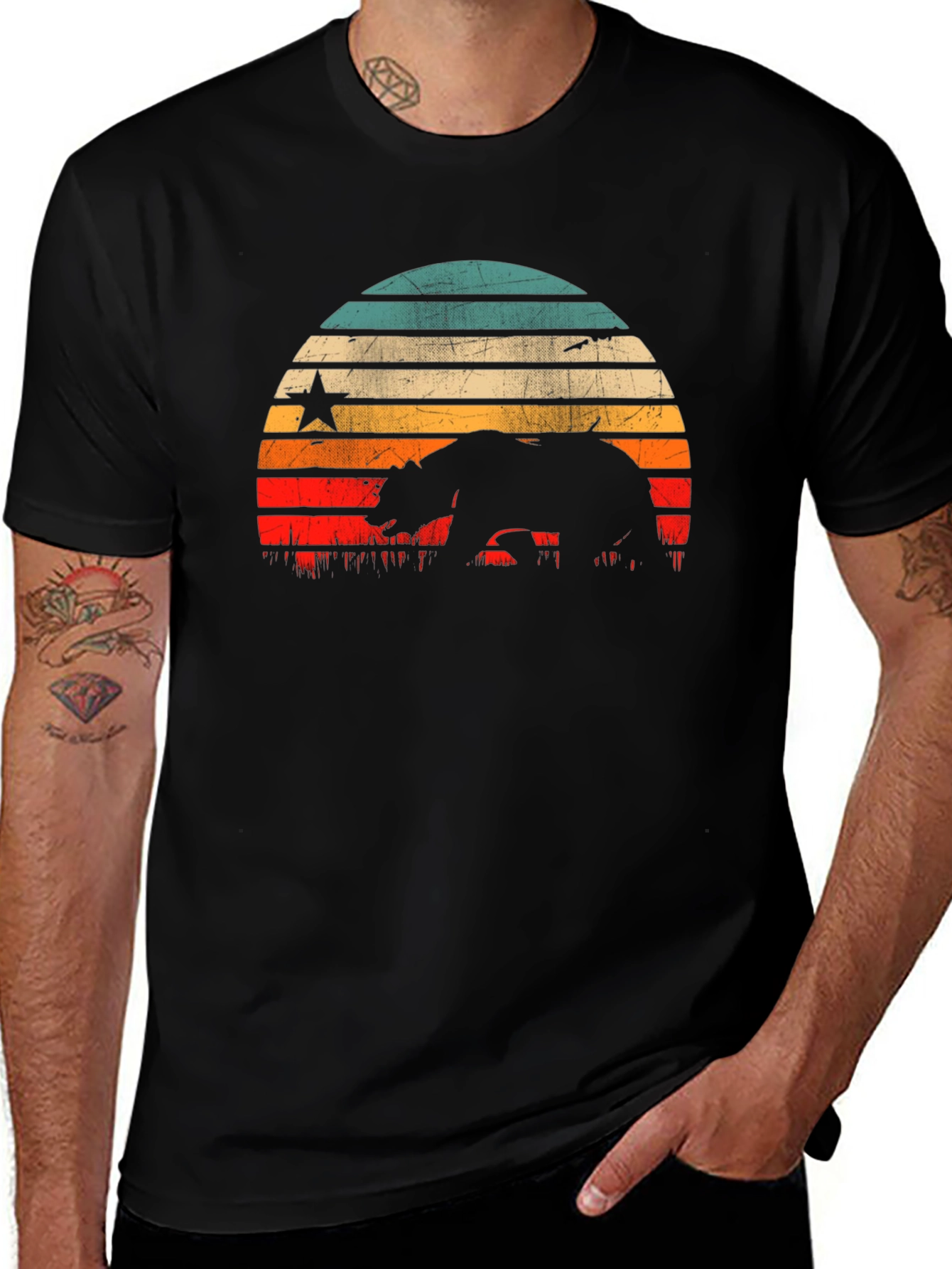Variant 17 of California Bear Silhouette Retro Sunset Graphic T-Shirt