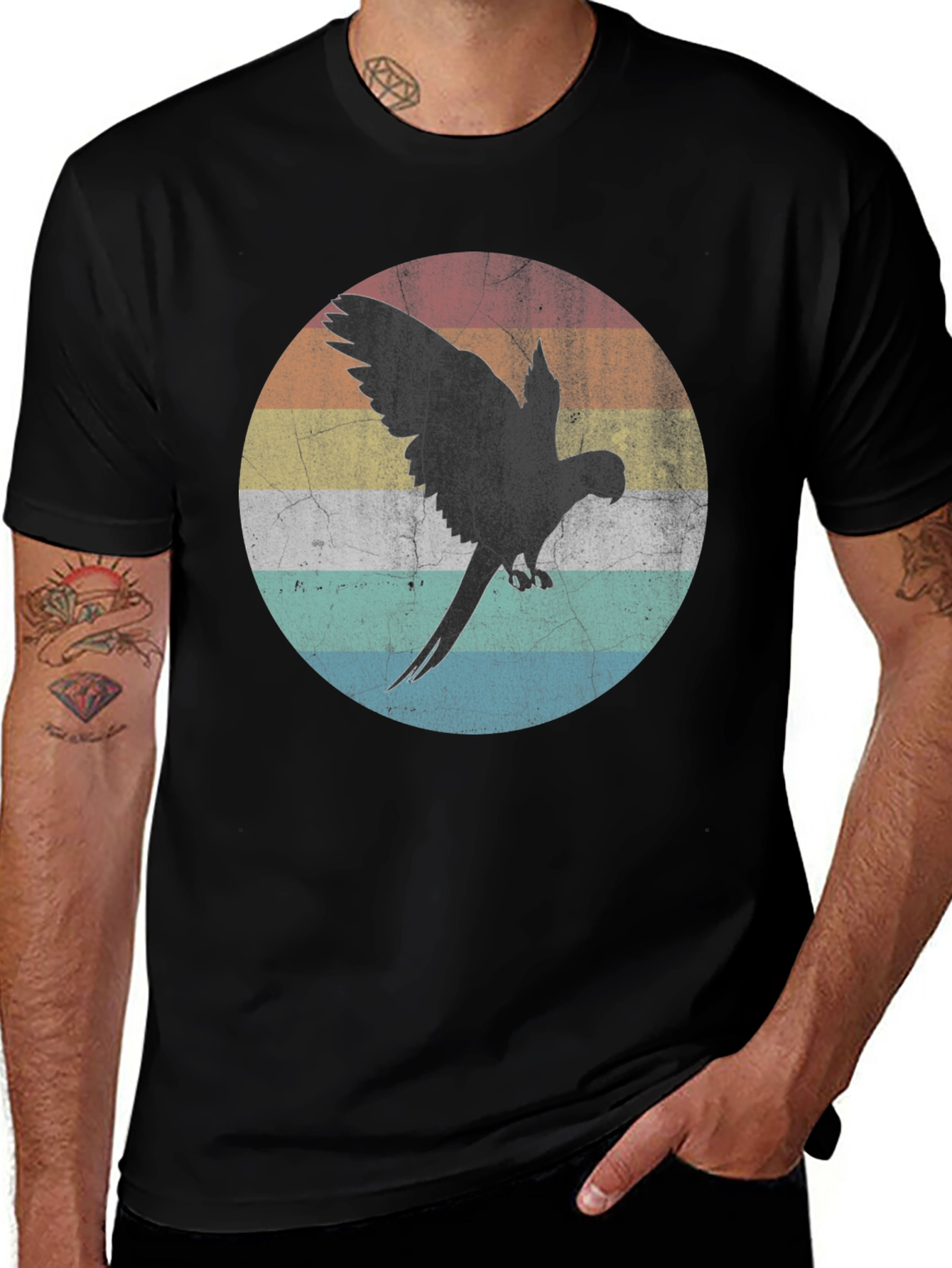 Variant 18 of Vintage Parrot Silhouette Graphic Tee - Black Cotton Blend