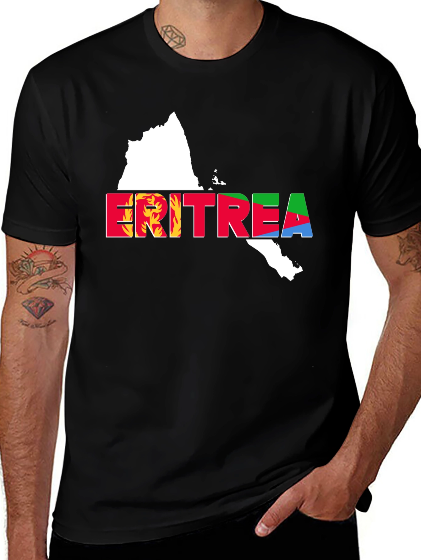 Eritrea Map Flag T-Shirt - Black Cotton Tee