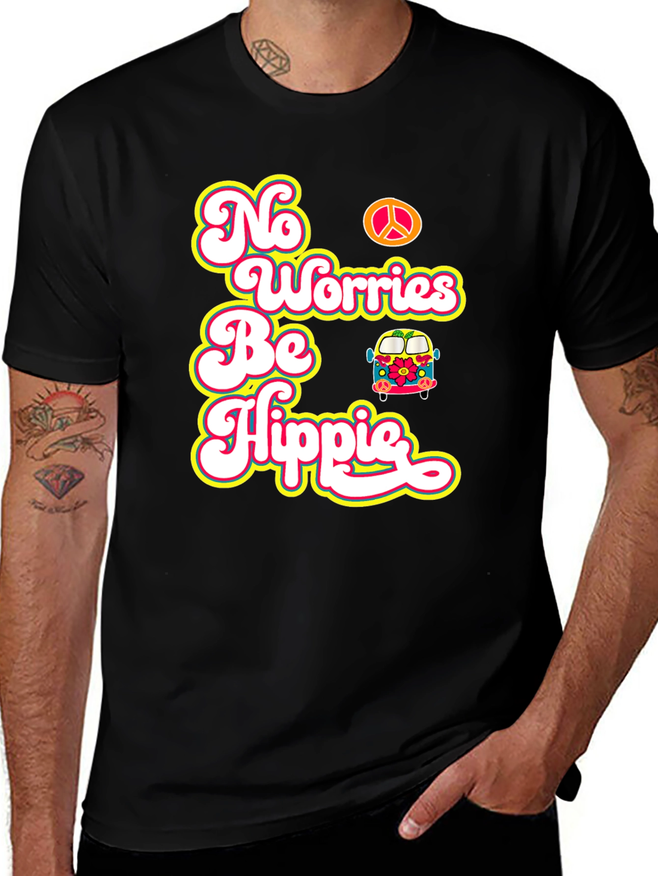 Black No Worries Be Hippie T-Shirt main image
