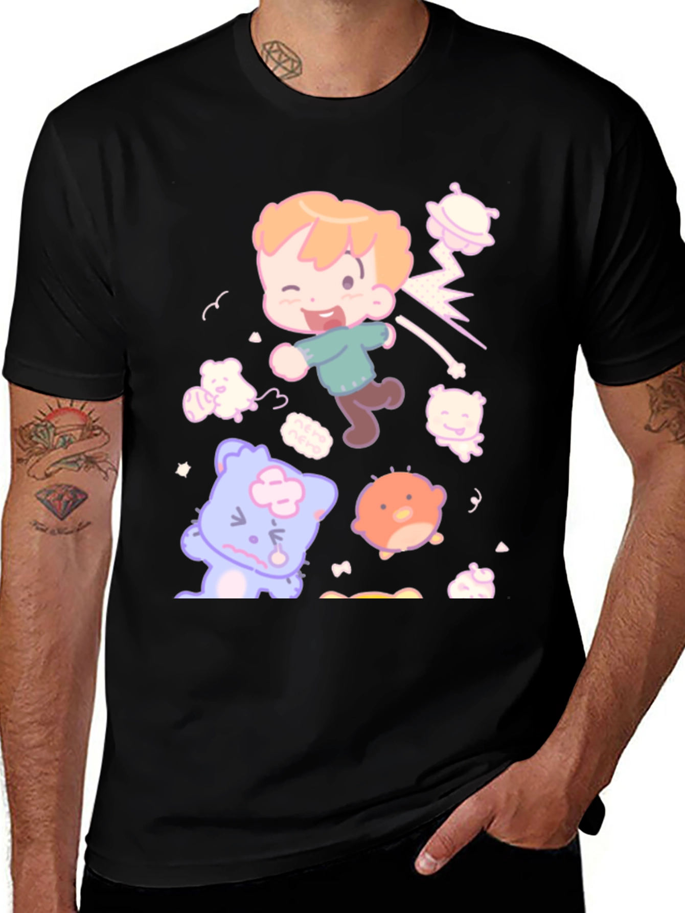 Variant 17 of Playful Cartoon Graphic Print Black T-Shirt