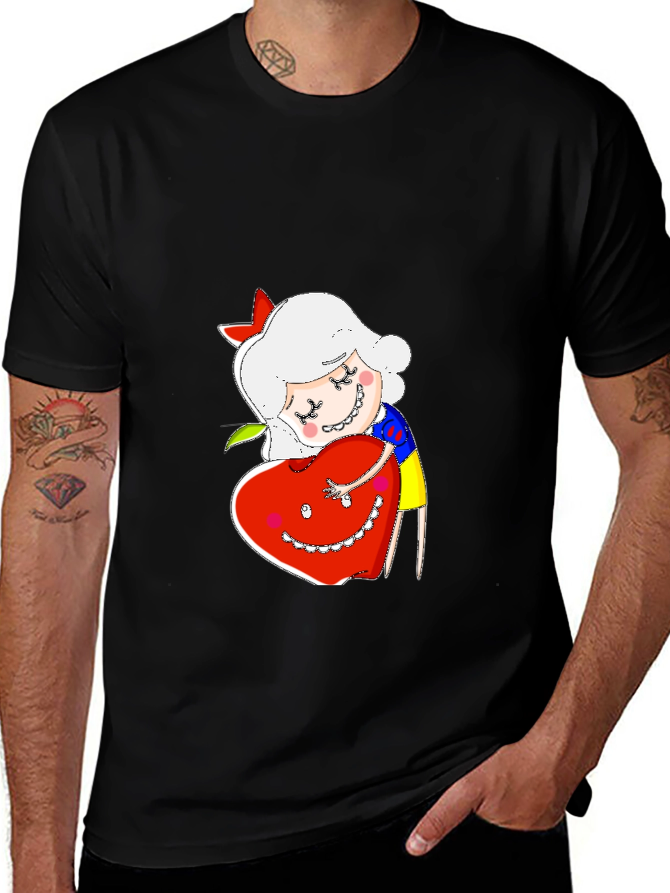 Variant 3 of Cute Cartoon Character Hugs Heart T-Shirt