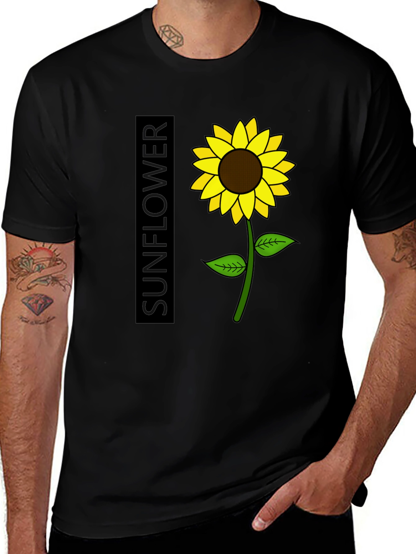 Variant 15 of Sunflower Graphic T-Shirt - Black Cotton Tee