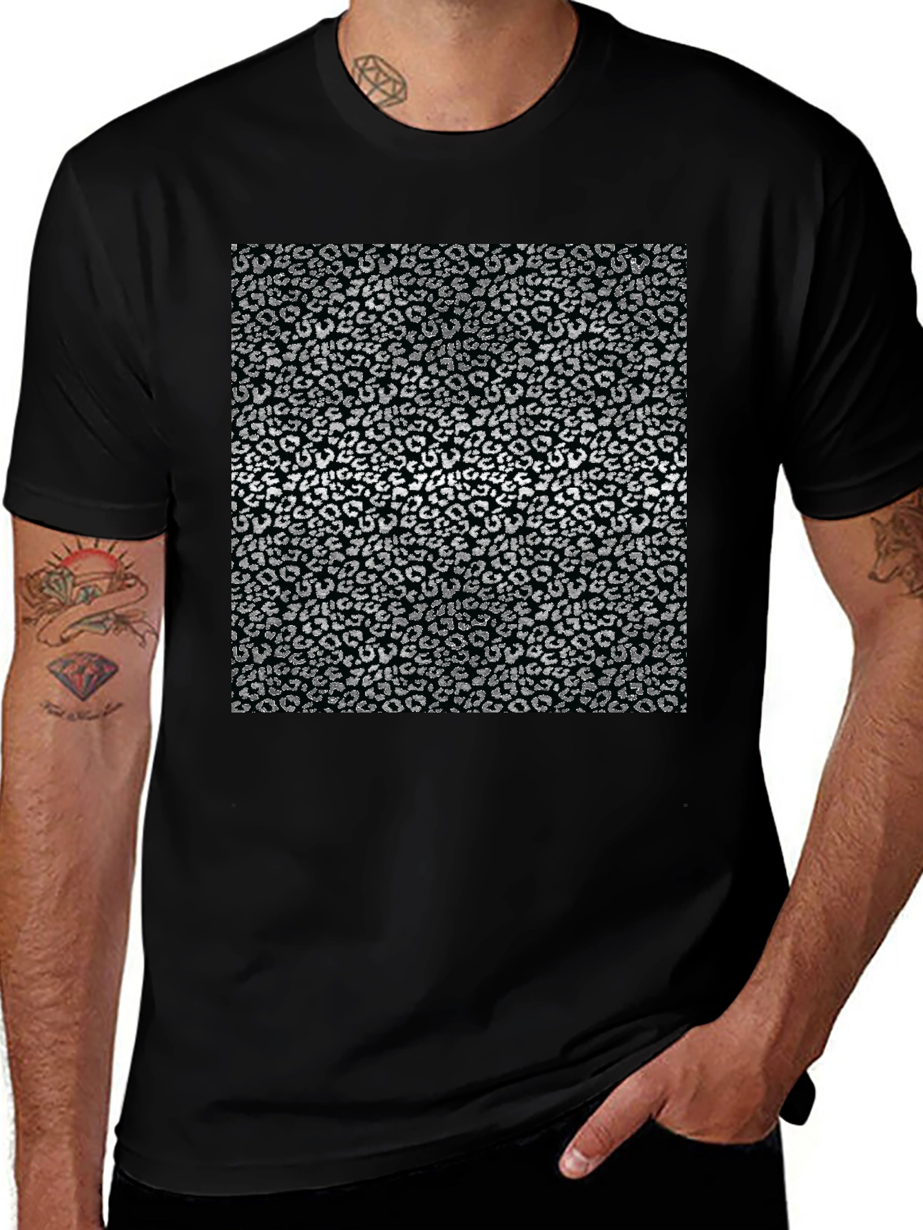 Variant 18 of Leopard Print Men's Black T-Shirt