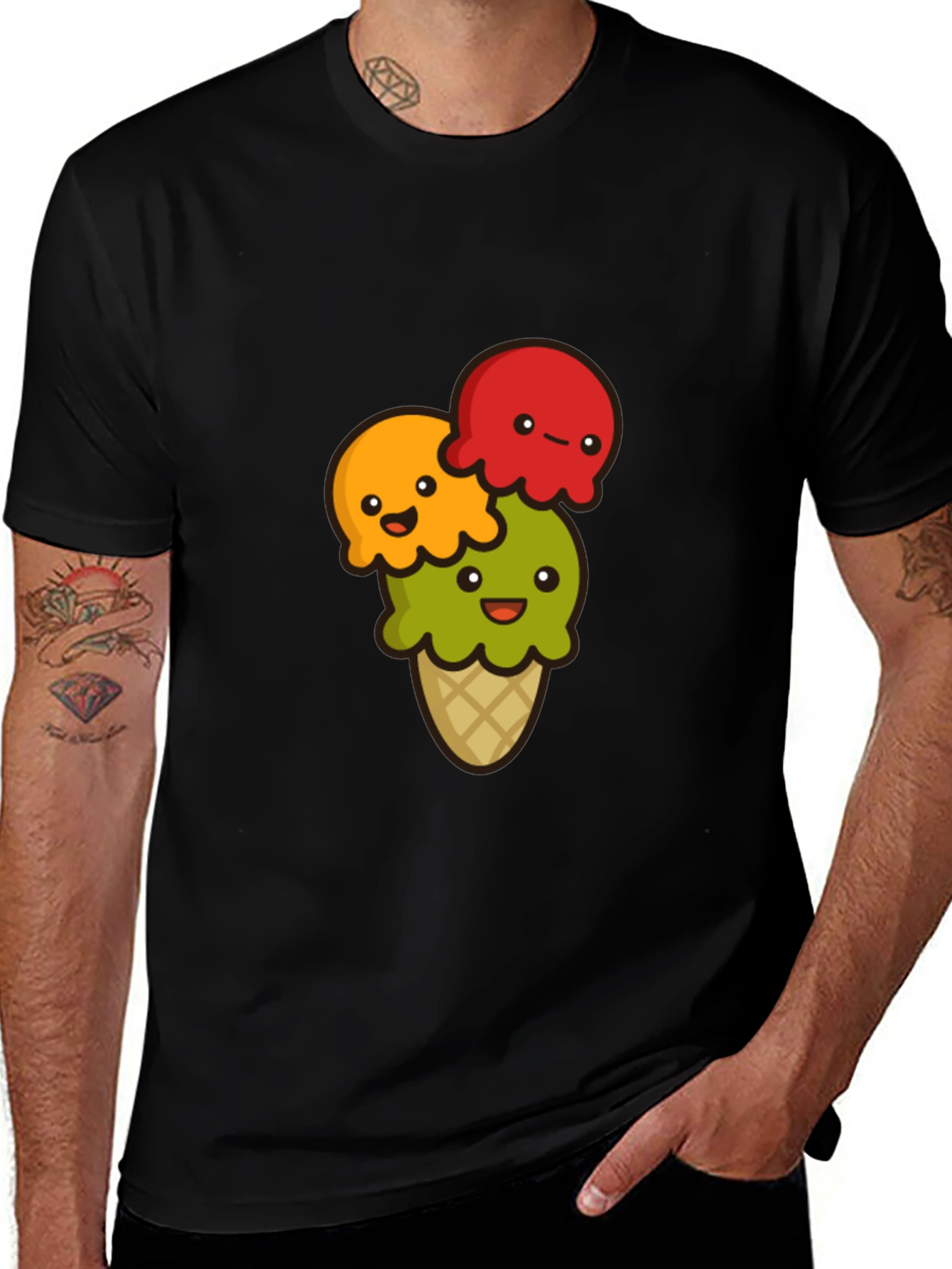 Variant 13 of Cute Ice Cream Cone Graphic T-Shirt - Black