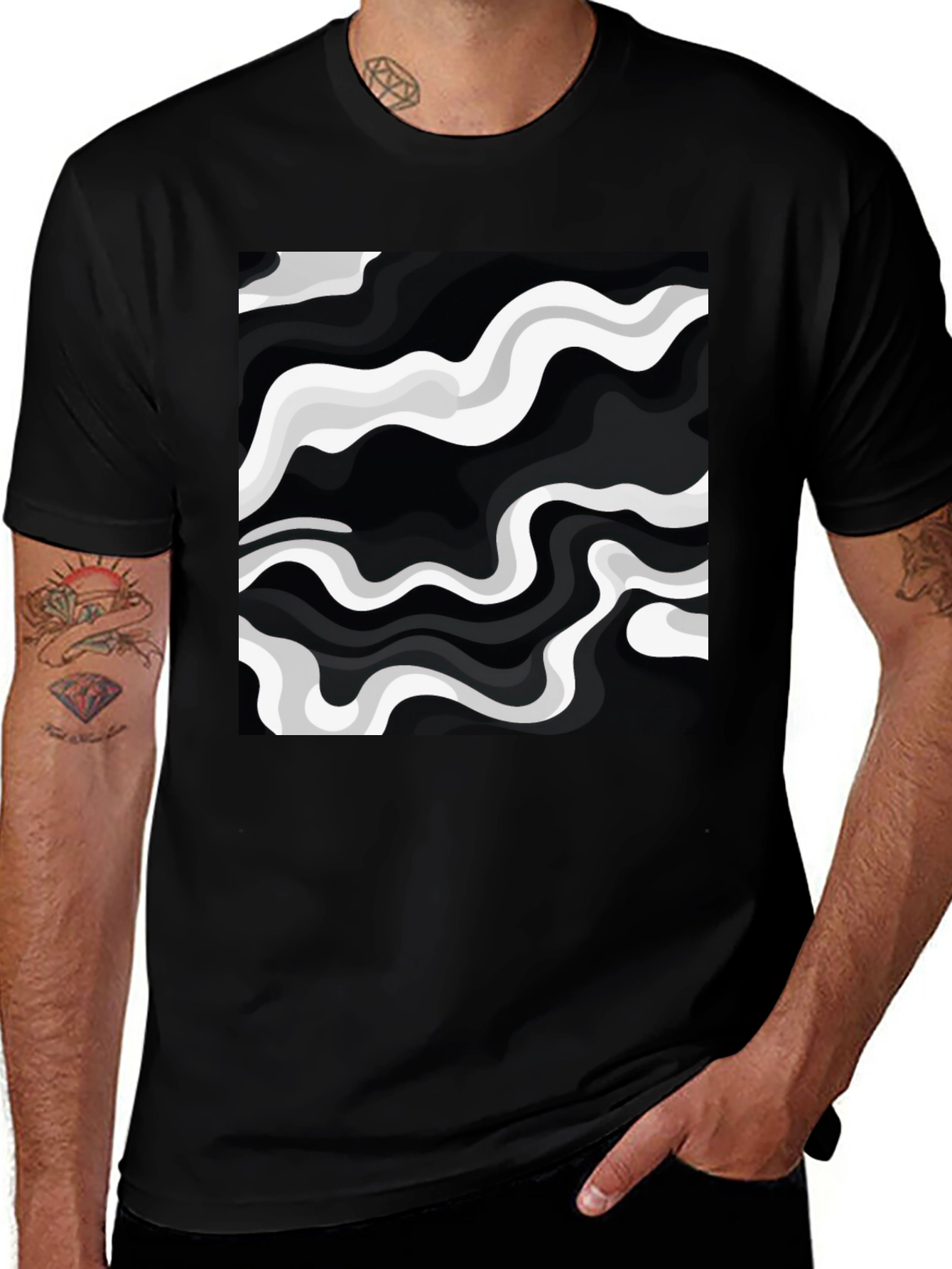 Variant 23 of Abstract Wave Design Black T-Shirt