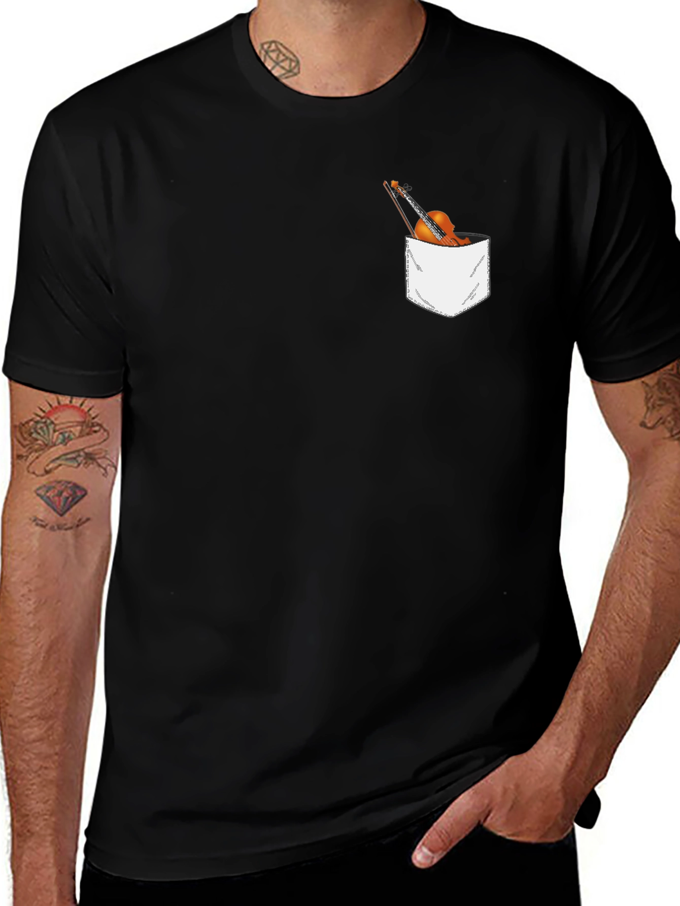 Variant 7 of Novelty Violin Pocket Print T-Shirt