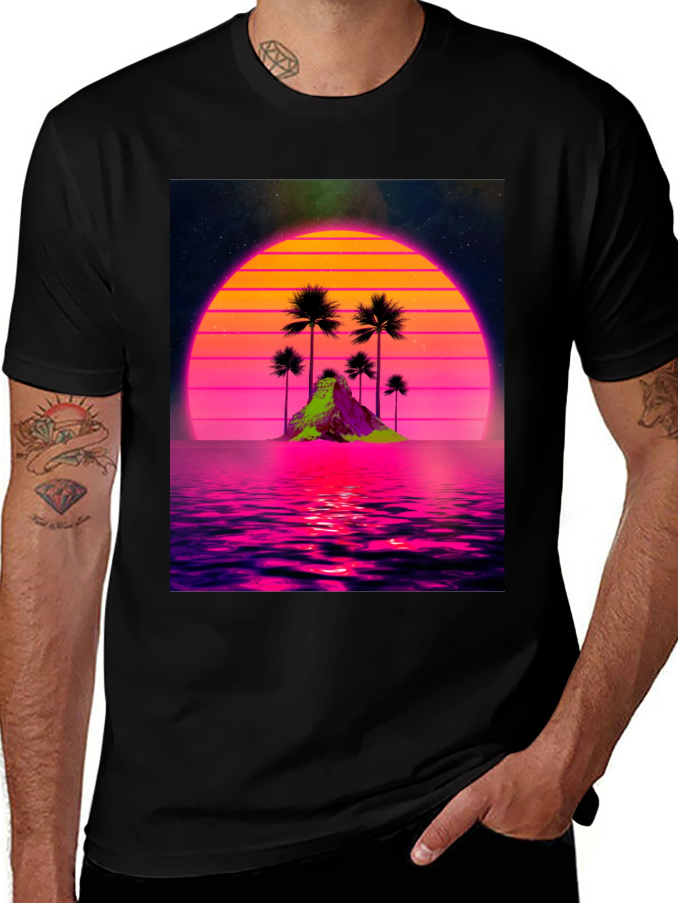 Variant 29 of Retro Sunset Palm Tree Graphic Tee