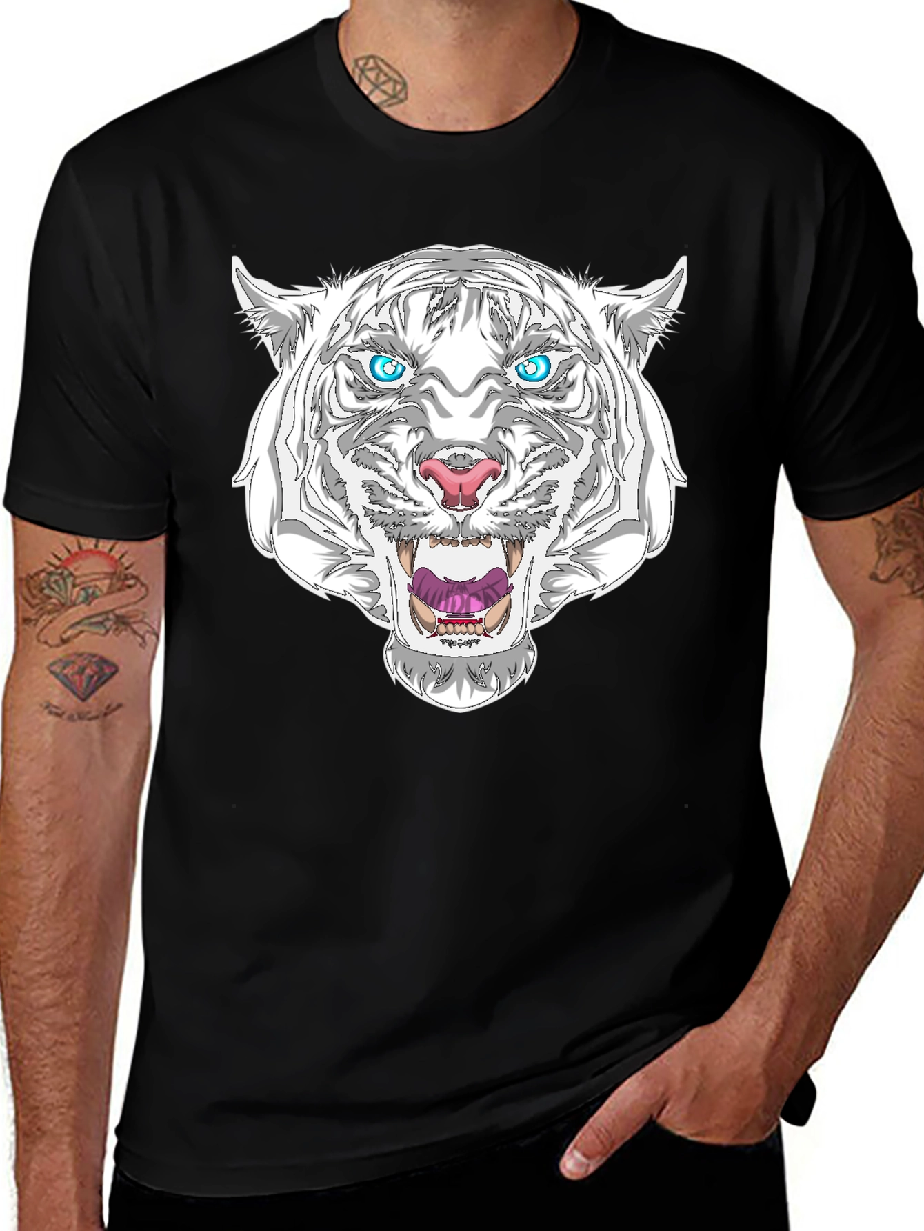 Variant 5 of White Tiger Graphic T-Shirt - Men's Black Tee