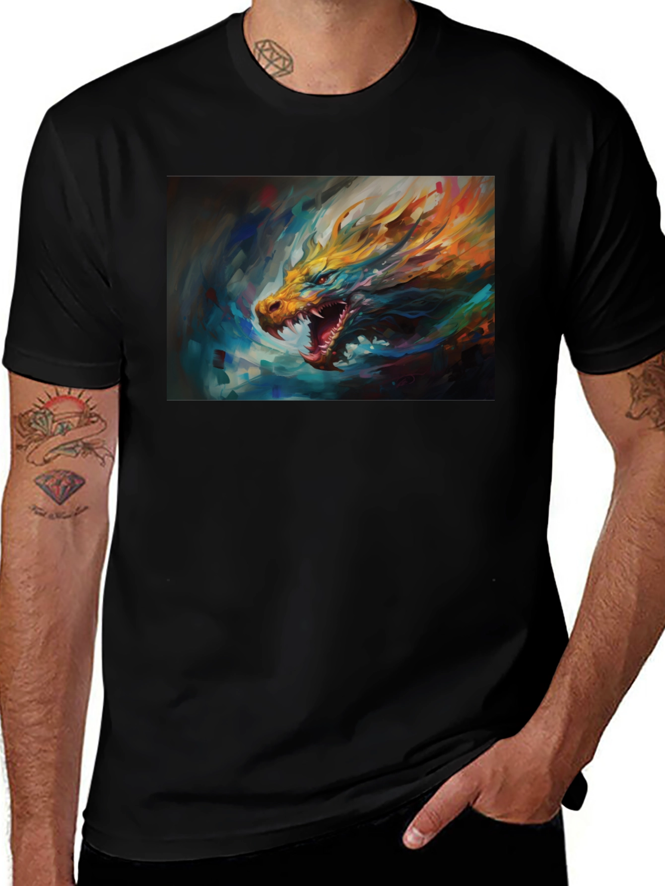 Variant 7 of Dragon Graphic Tee - Men's Black Short Sleeve T-Shirt