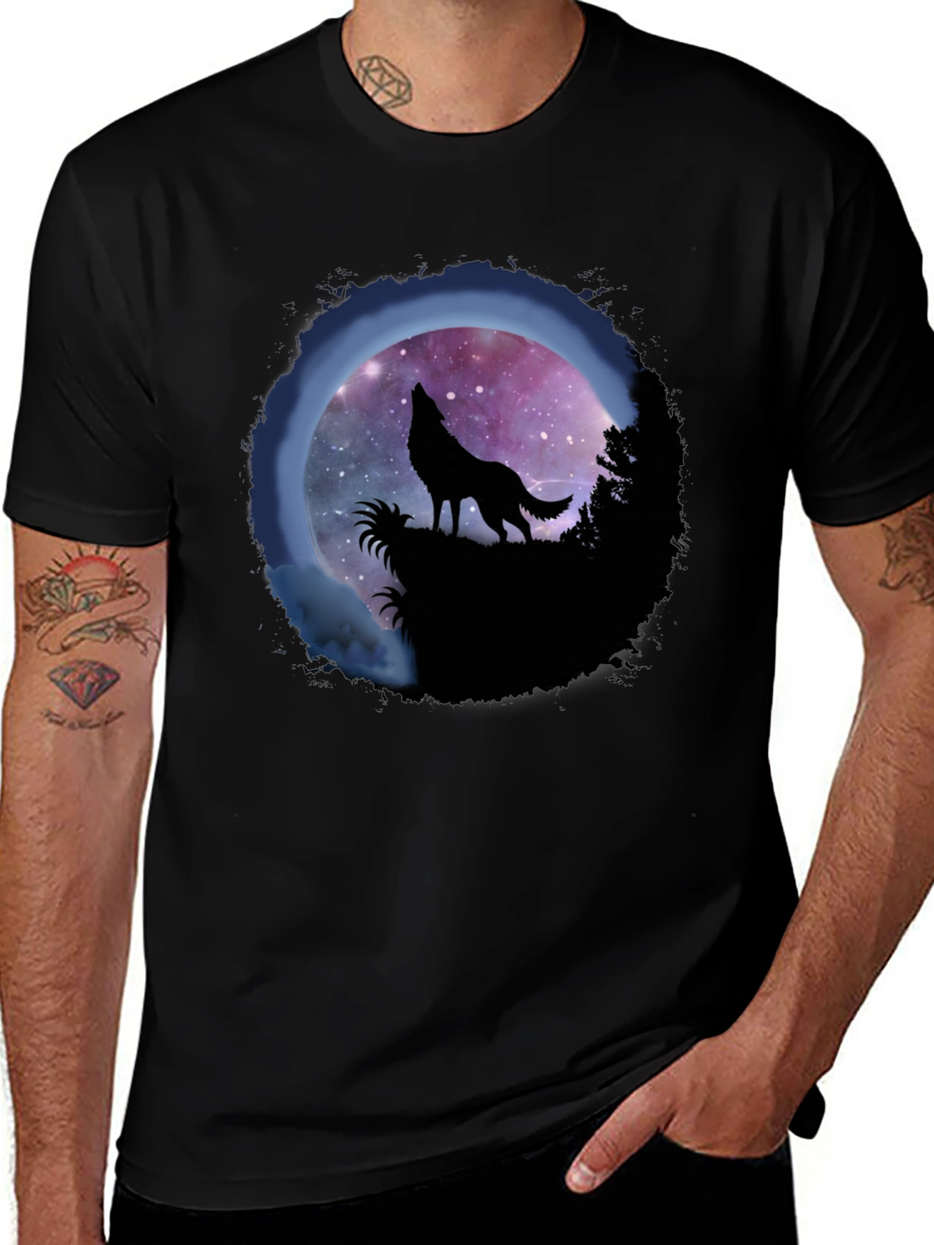 Variant 4 of Wolf Howl Graphic Tee - Galaxy Moon Design